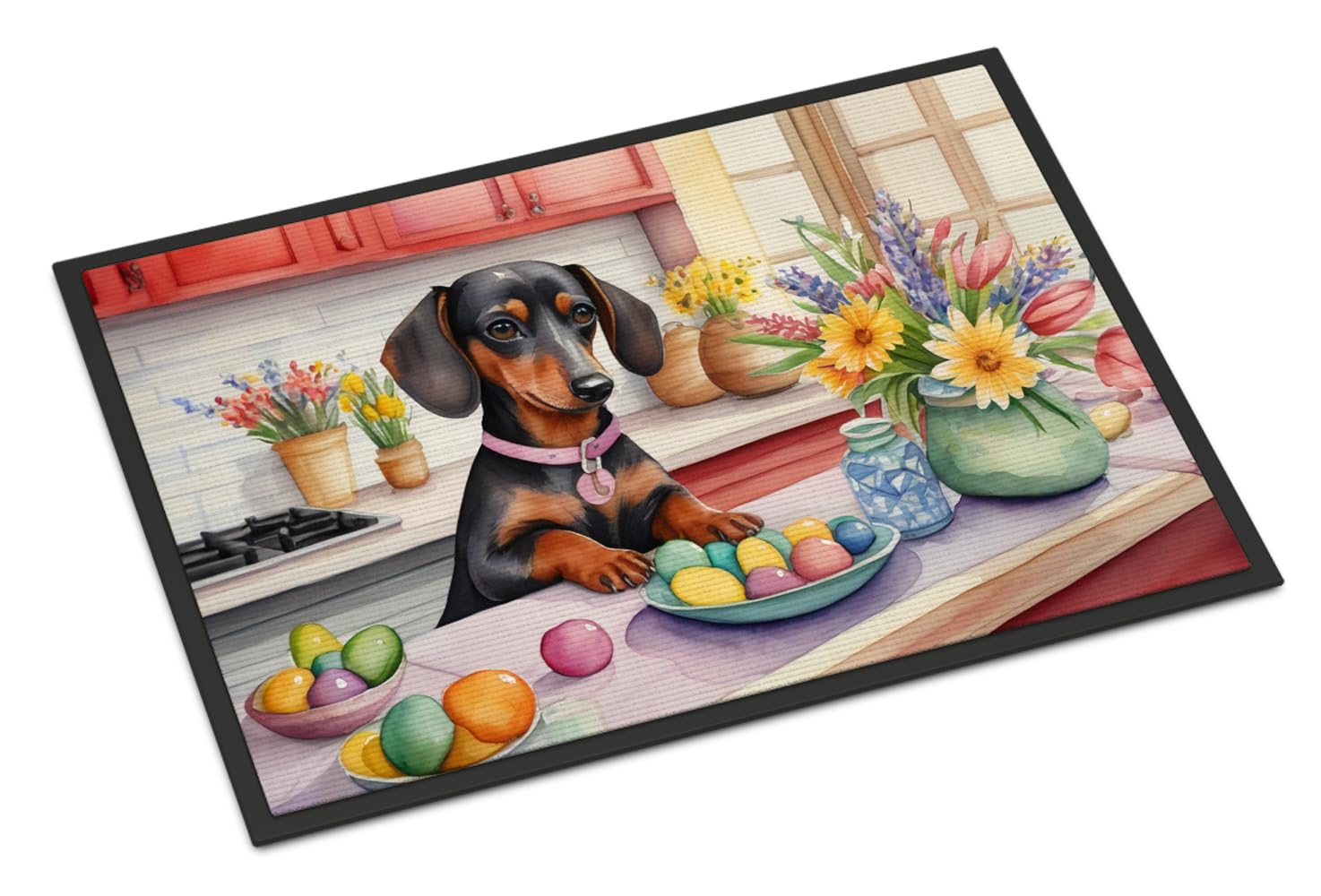 Carolines Treasures DAC6799JMAT Decorating Easter Dachshund Doormat Front Door Mat Indoor Outdoor Rugs for Entryway, Non Slip Washable Low Pile, 24H X 36W