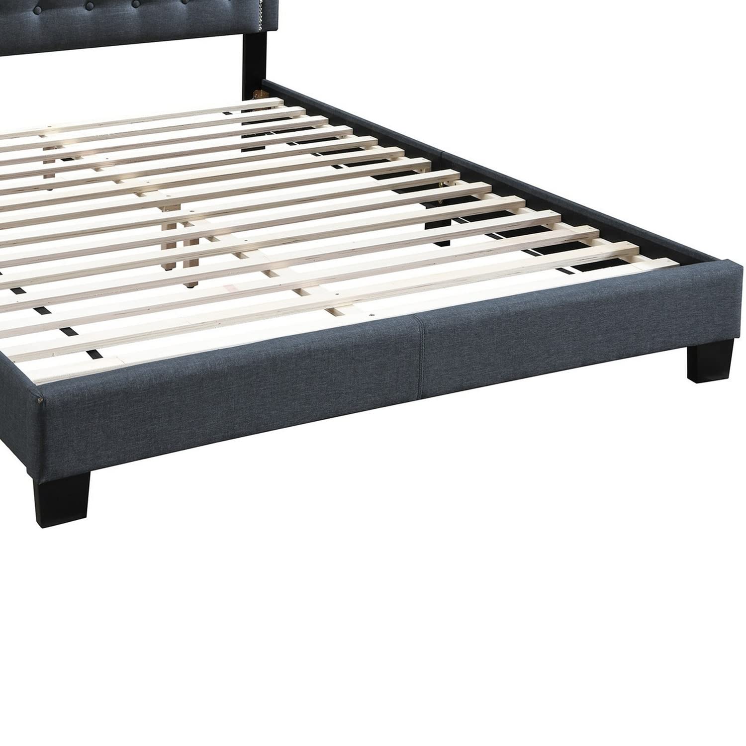 Button Tufted Full Burlap Bed with Curved Headboard, Charcoal Gray