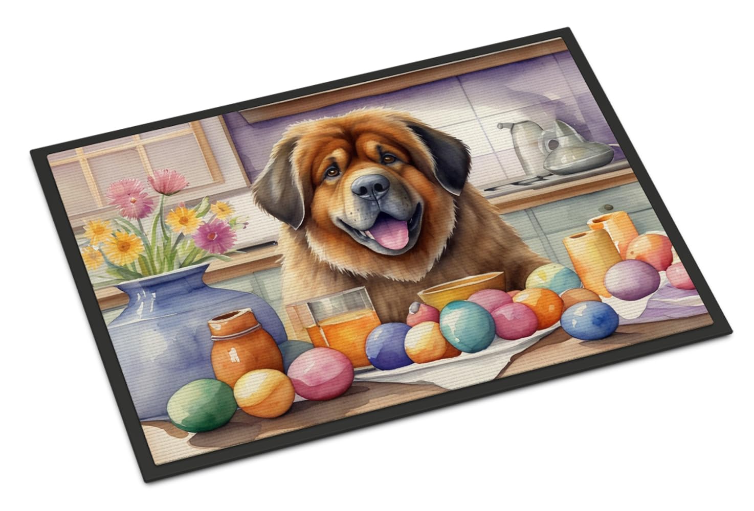 Carolines Treasures DAC6911MAT Decorating Easter Tibetan Mastiff Doormat Front Door Mat Indoor Outdoor Rugs for Entryway, Non Slip Washable Low Pile, 18H X 27W