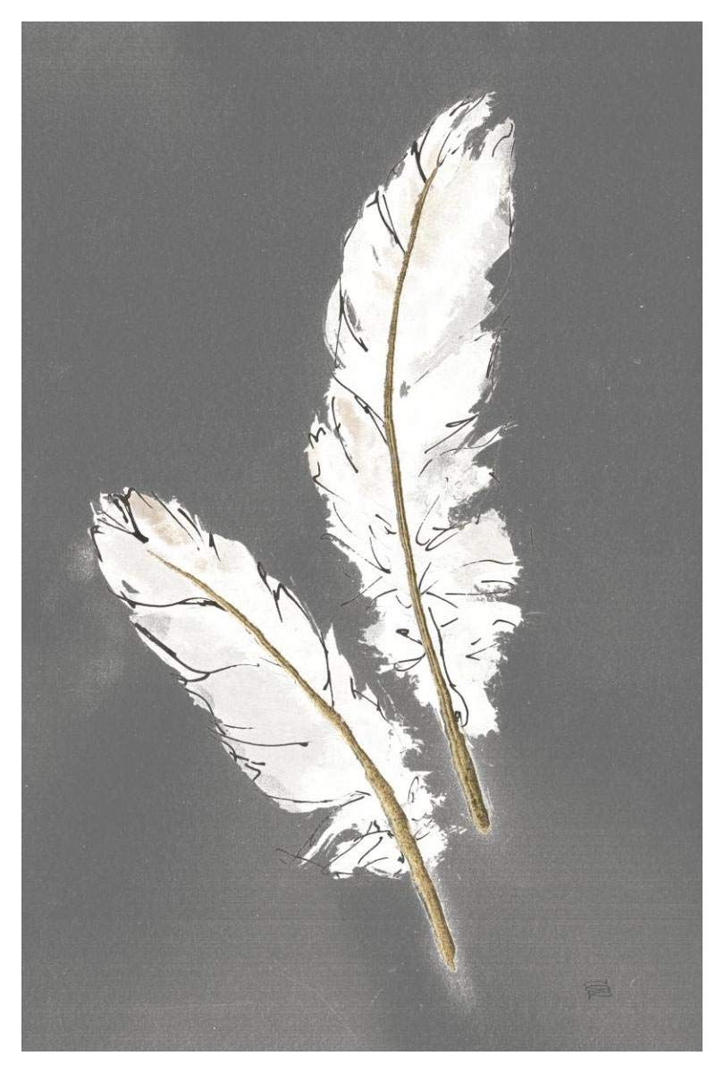 Gold Feathers I on Grey -Paper Art-34x50”
