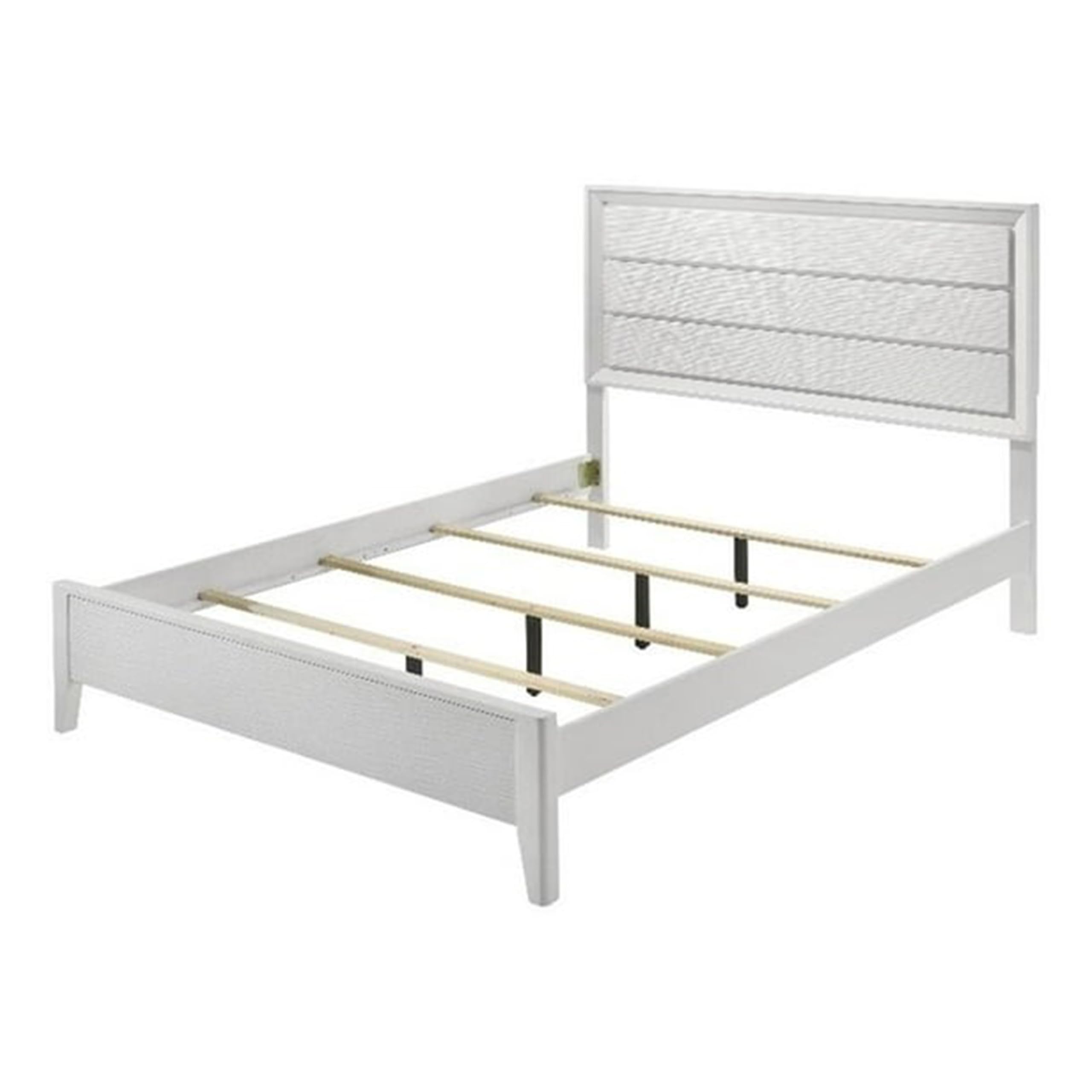 Tory King Size Bed, Wave Texture and Mitered Corners, Modern White
