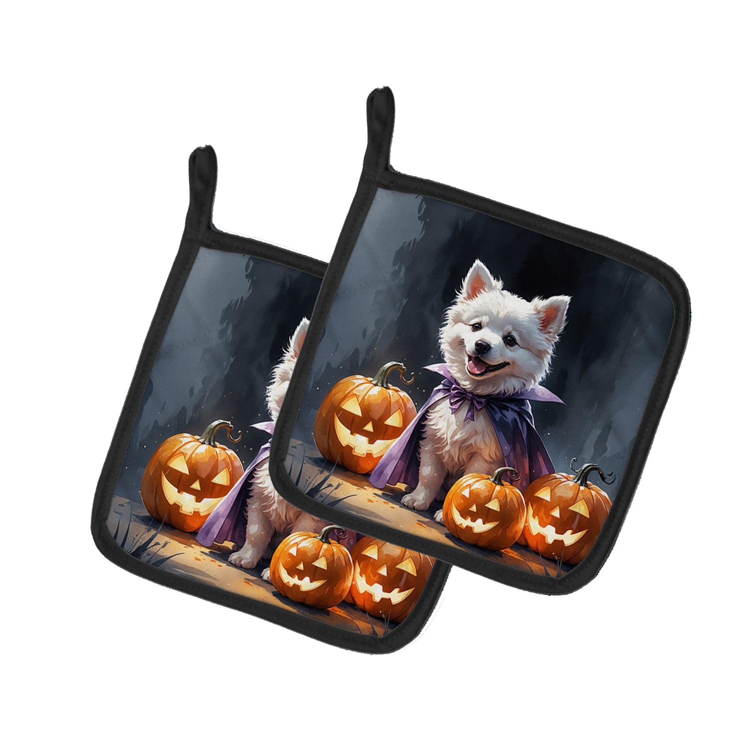 Carolines Treasures American Eskimo Puppy Halloween Pair of Pot Holders Kitchen Heat Resistant Pot Holders Sets Oven Hot Pads for Cooking Baking BBQ, 7 1/2 x 7 1/2