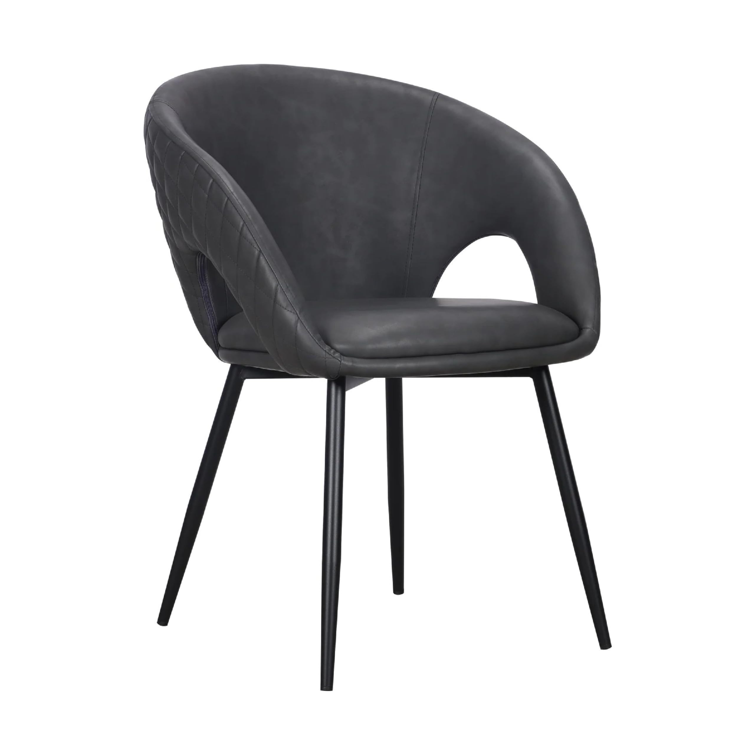 Moxy Dining Chair Set of 4, Dark Gray Faux Leather, Diamond Stitching