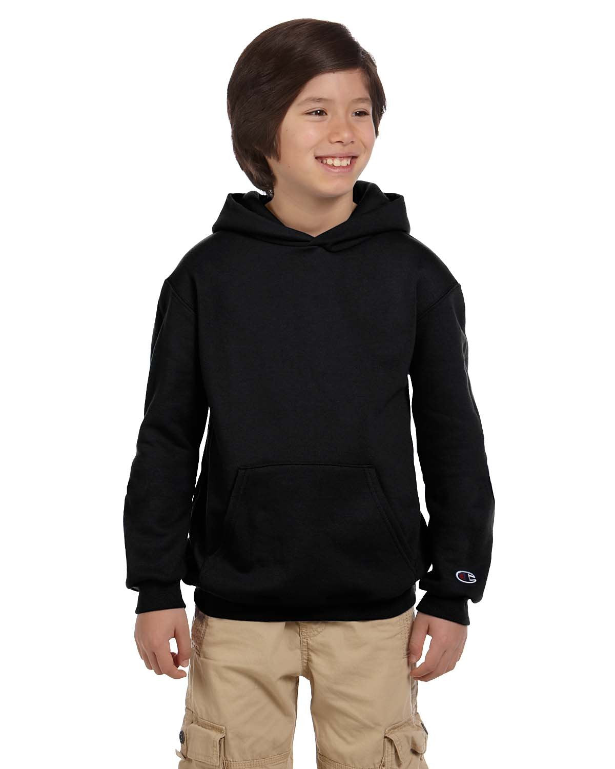 Champion Double Dry Eco Youth Hooded Sweatshirt - Black, M