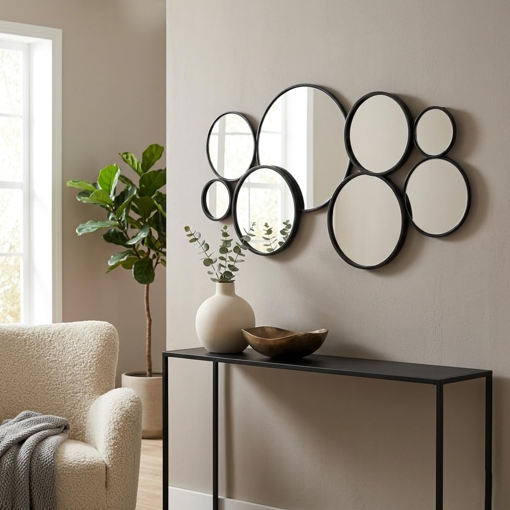 Solaz Multi Panel Round Wall Mirror | Black |