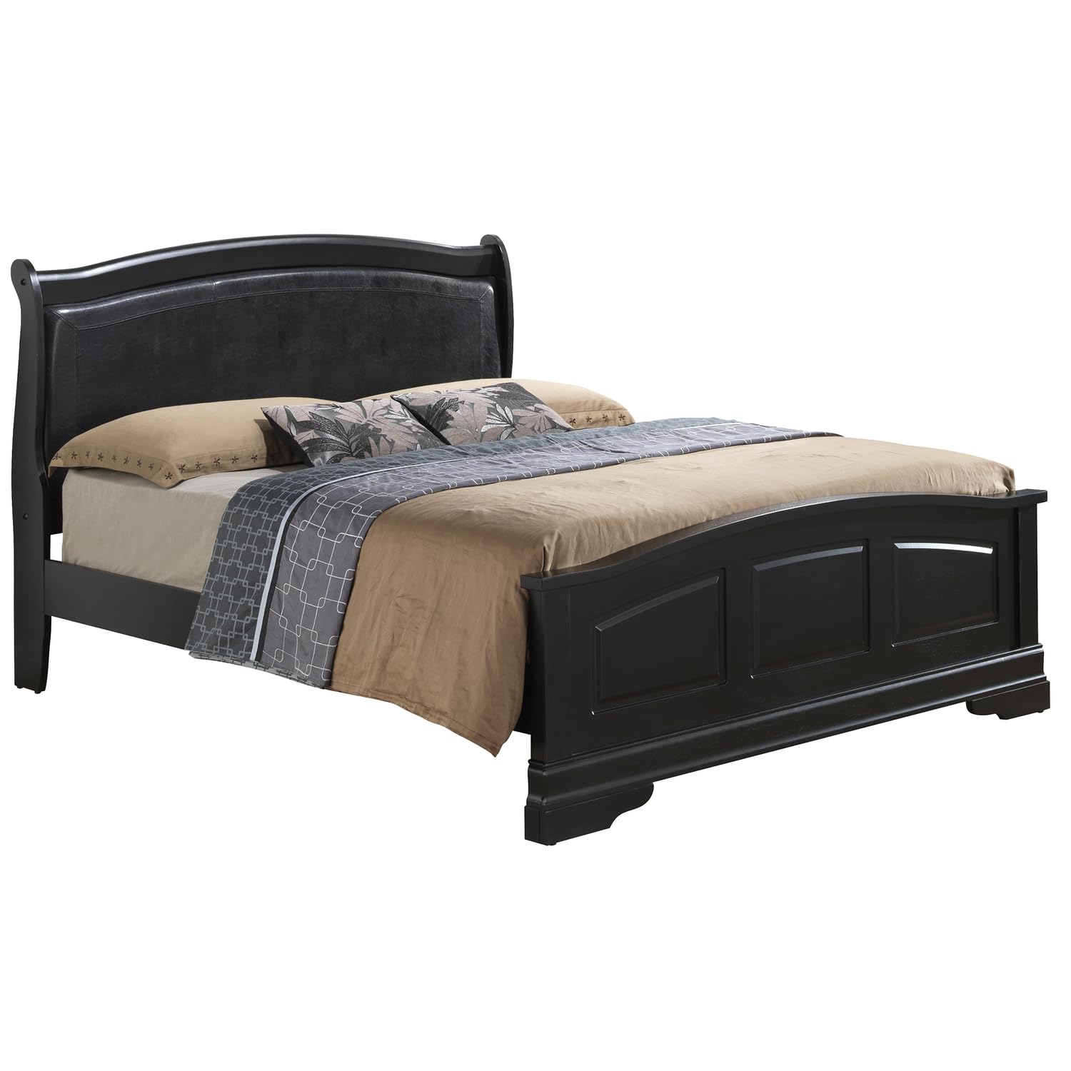 Louis Philippe Black Upholstered Full Panel Bed