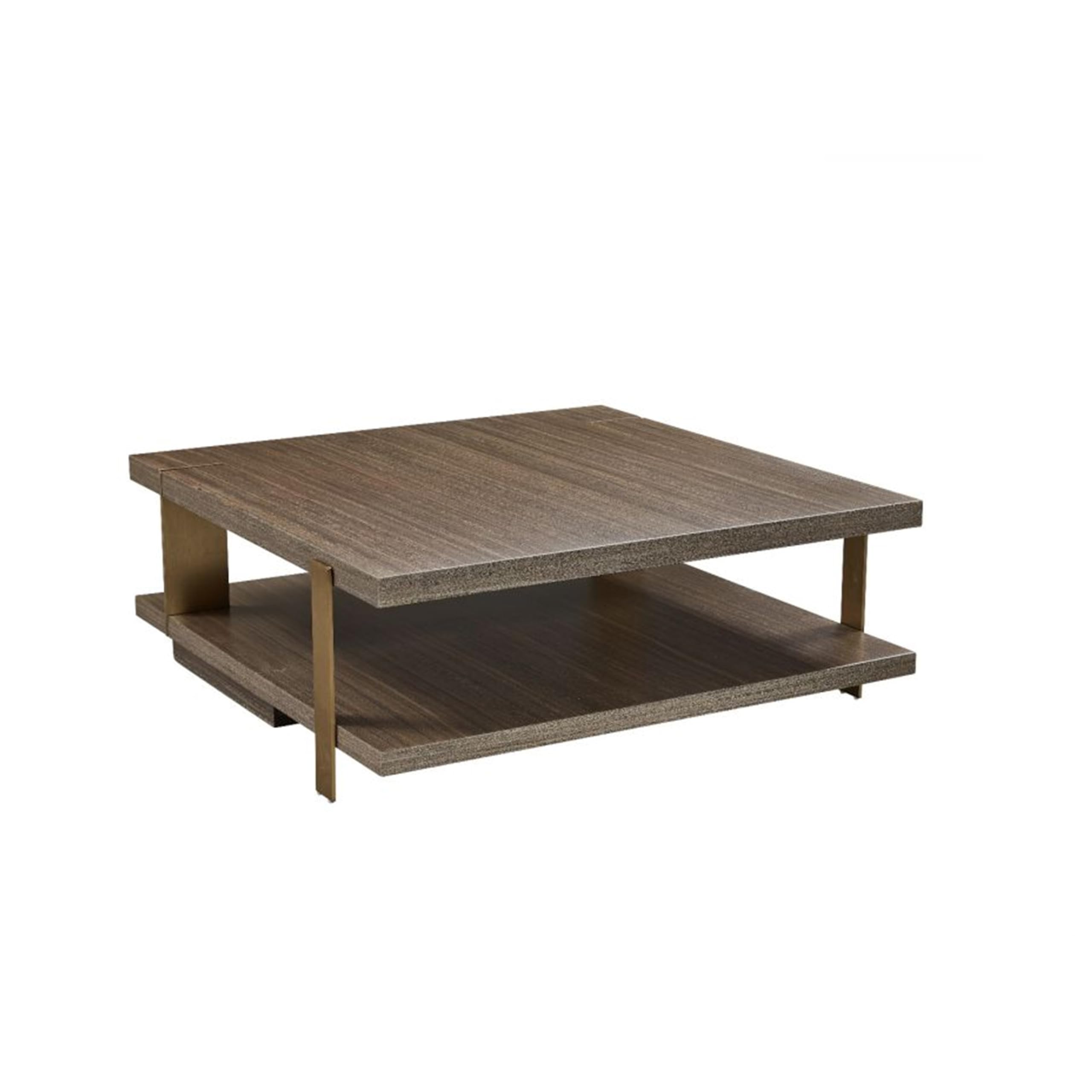 Hugo Coffee Table, 39 Inch Square, Lower Shelf, Brown Wood, Metal Frame