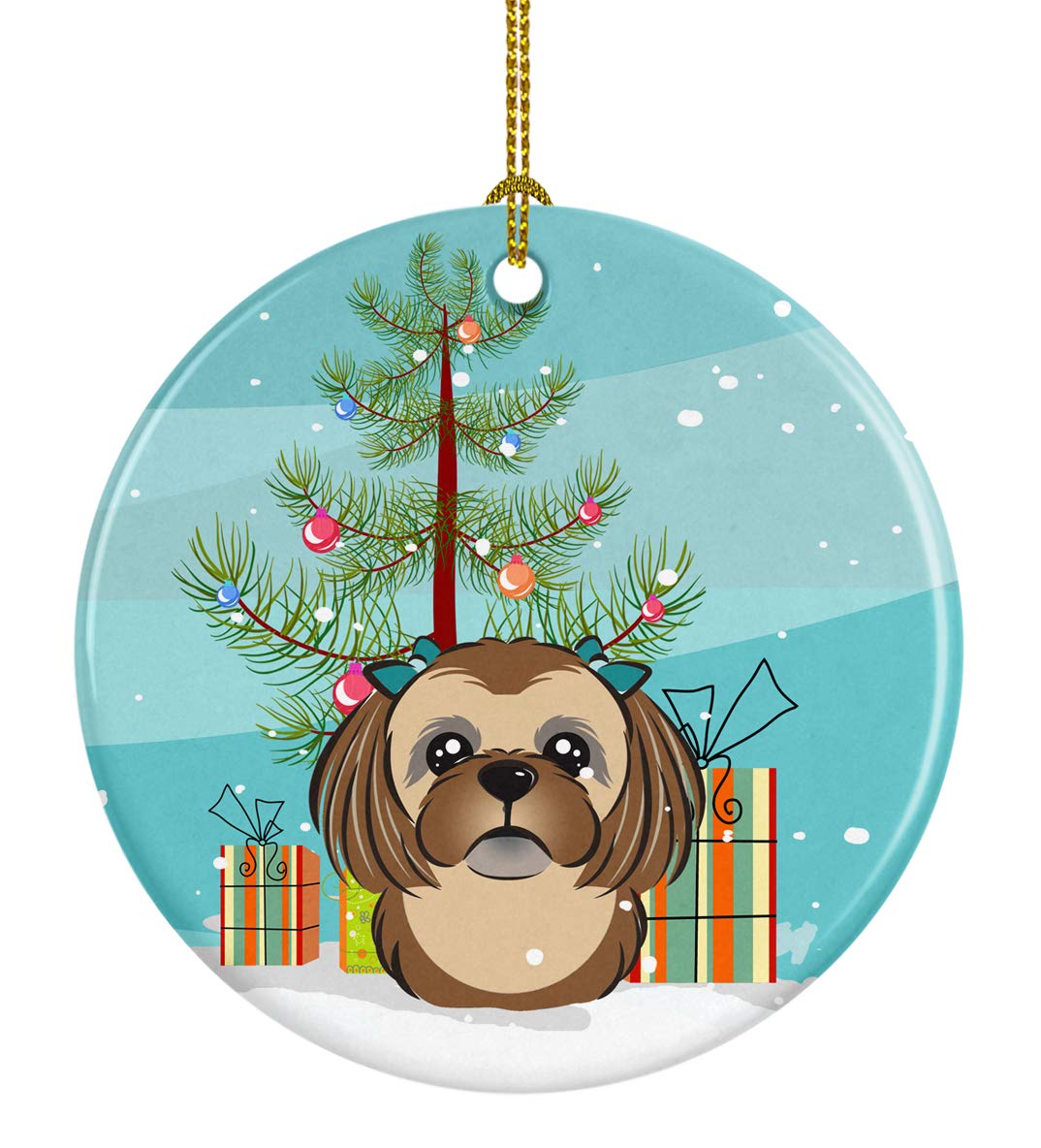 Carolines Treasures Christmas Tree Chocolate Brown Shih Tzu Ceramic Ornament