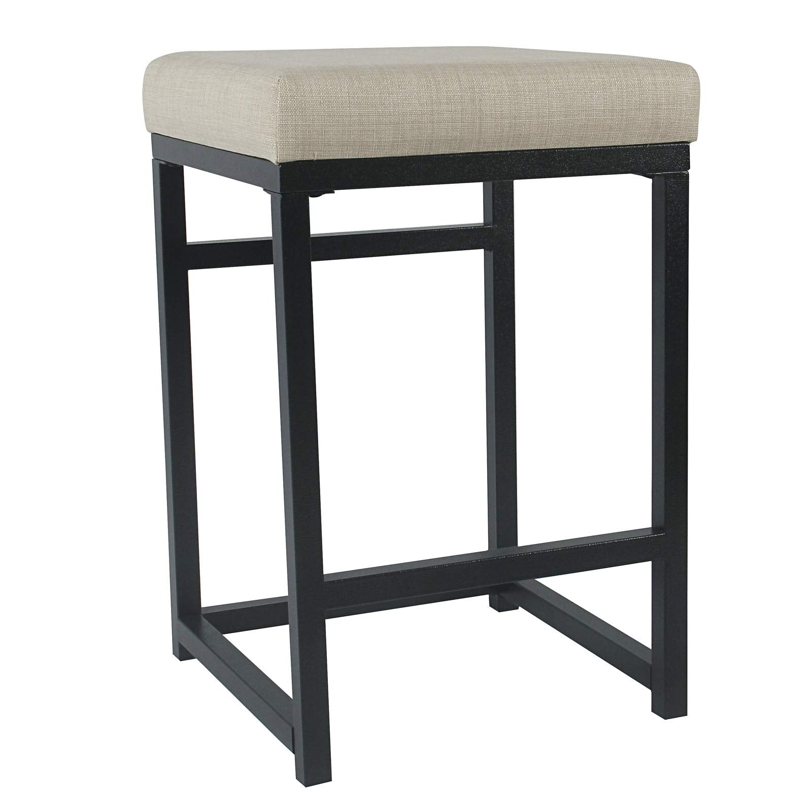 Benjara Metal Counter Stool With Padded Seat, Beige And Black