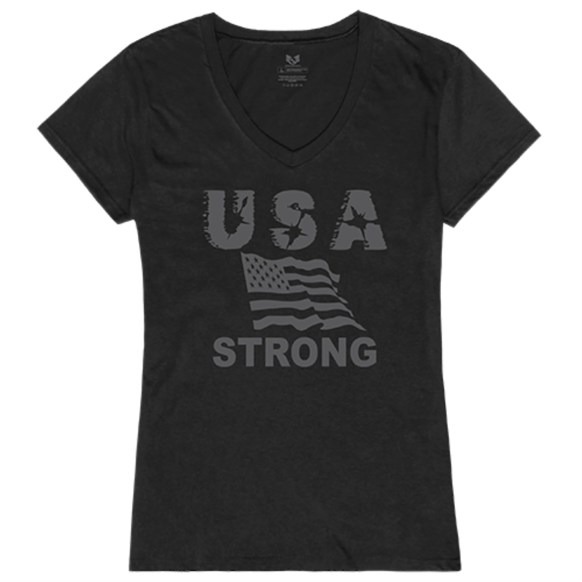 Graphic V-Neck, USA Strong 2, Black, L