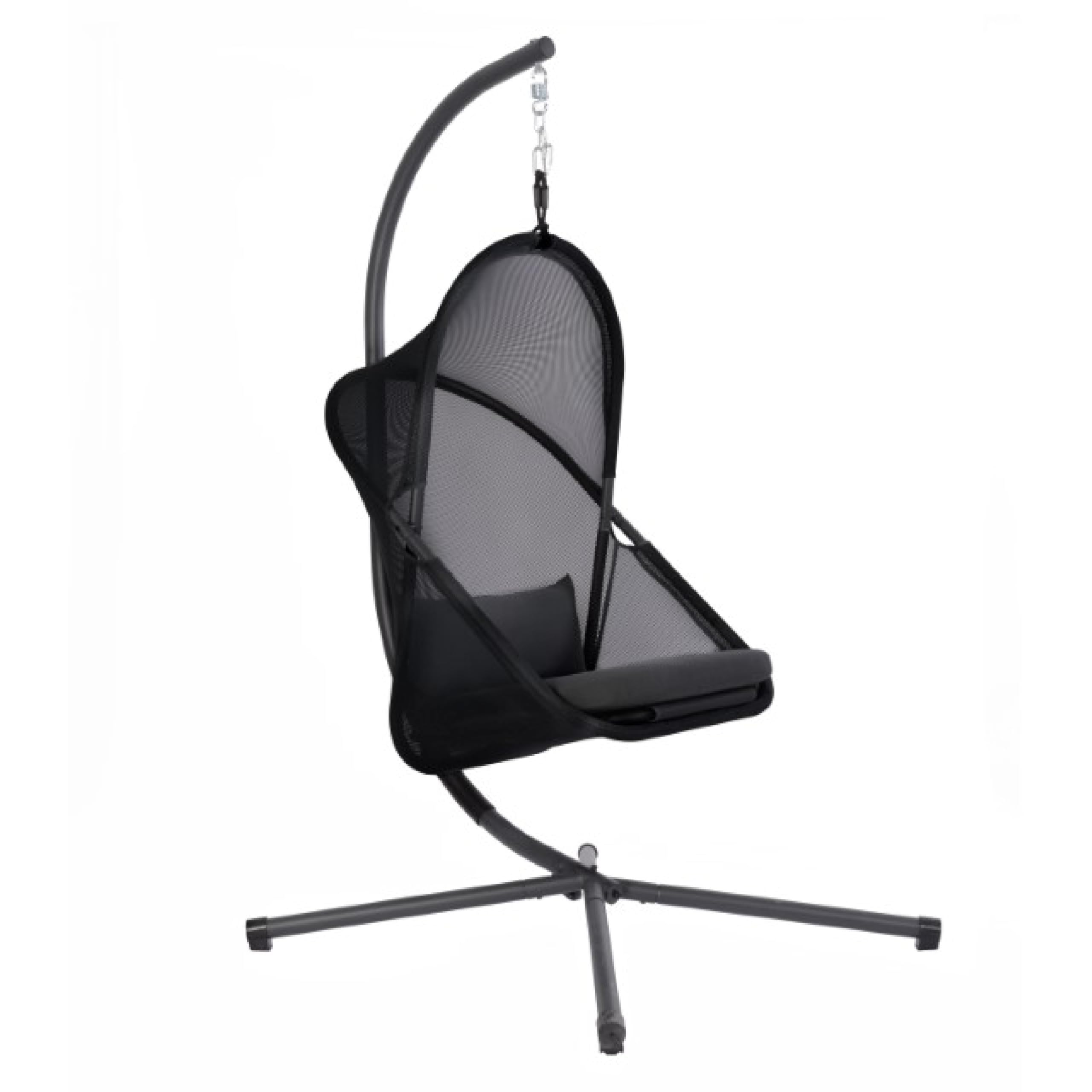 Cery Outdoor Egg Swing Chair, Foldable Stand, Coastal Black Cushion