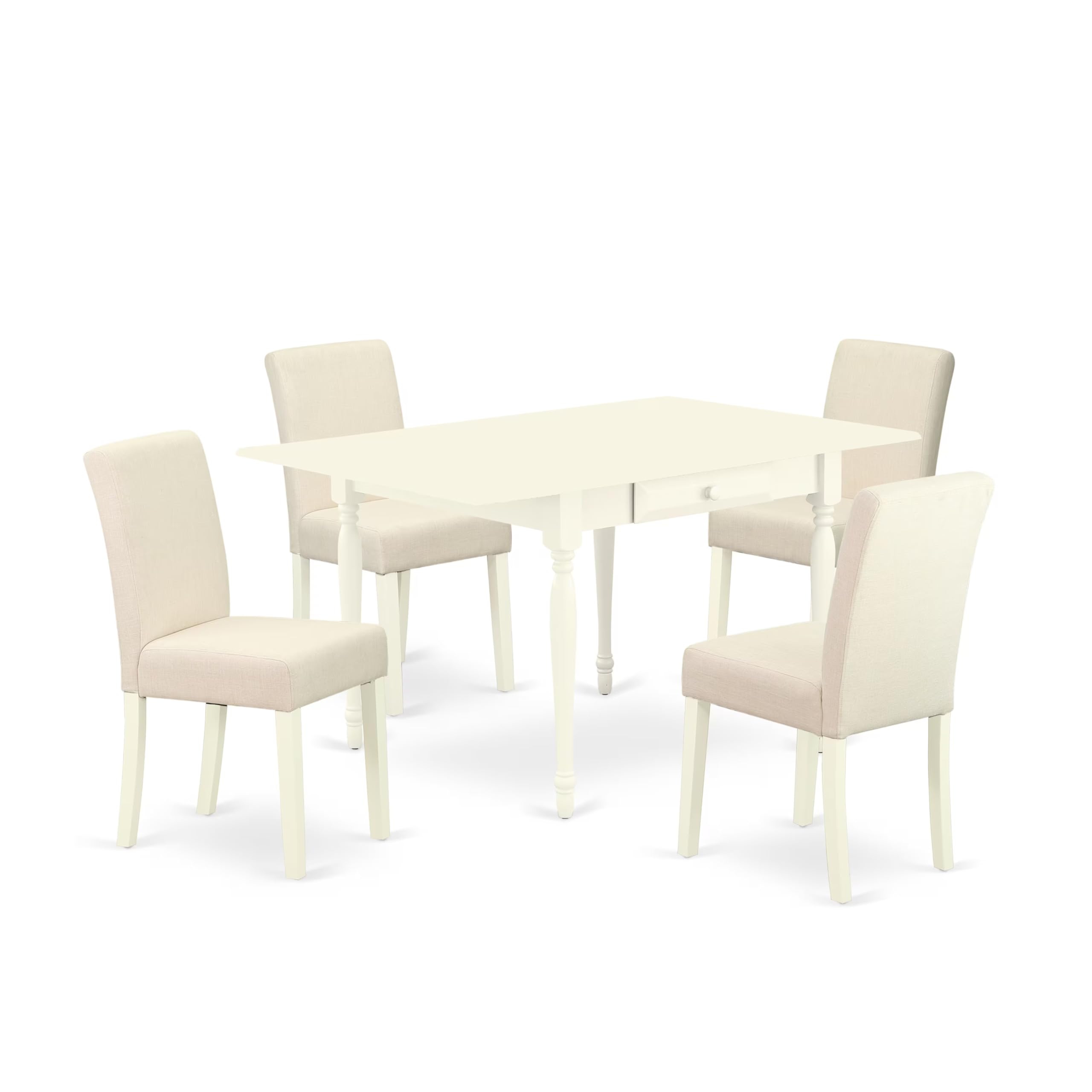 1MZAB5-LWH-02 5Pc Kitchen Table Set - Rectangular Table and 4 Parson Chairs - Linen White Color