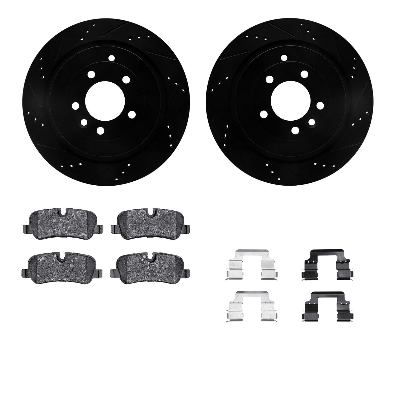 R1 Concepts Drilled and Slotted Black Disc Brake Rotor Set with Semi-Met Pads and Hardware WHYH1-11015