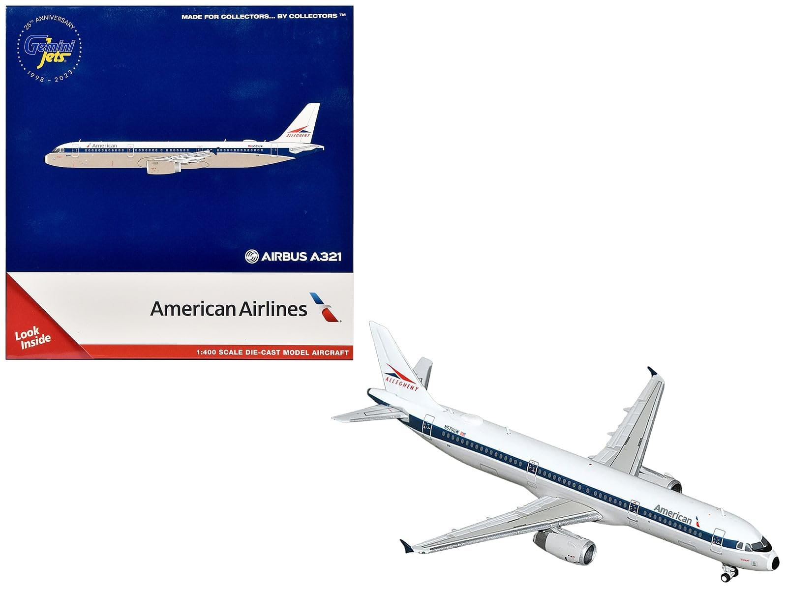 Airbus A321 Commercial Aircraft American Airlines - Allegheny Heritage (N579UW) White with Blue Stripes 1/400 Diecast Model Airplane by GeminiJets