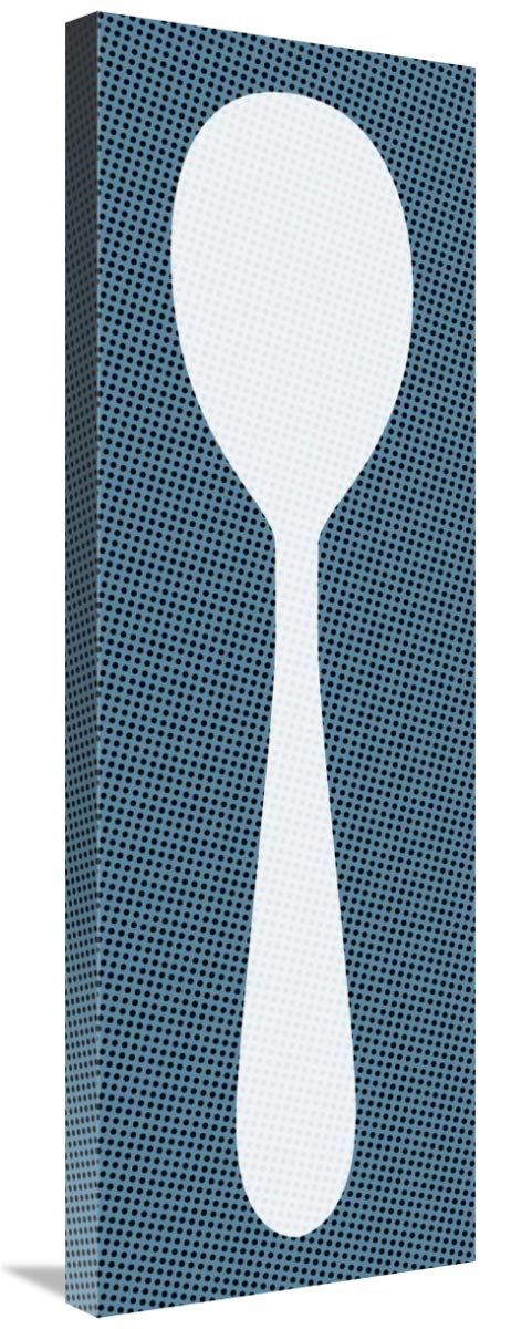 Mealtime: White on Blue with Dots - Spoon-Canvas Art-12x36”