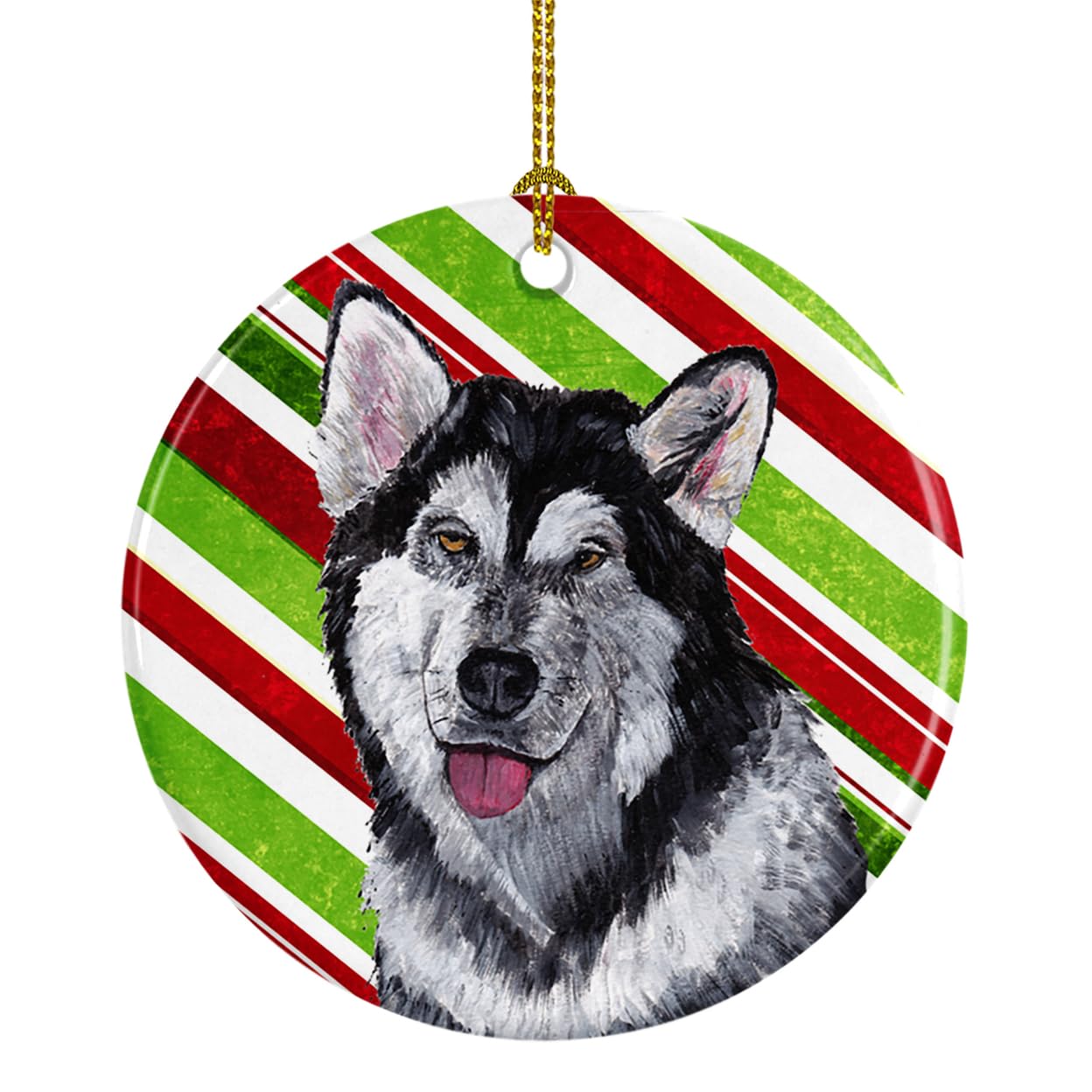 Alaskan Malamute Candy Cane Holiday Christmas Ceramic Ornament SC9490CO1