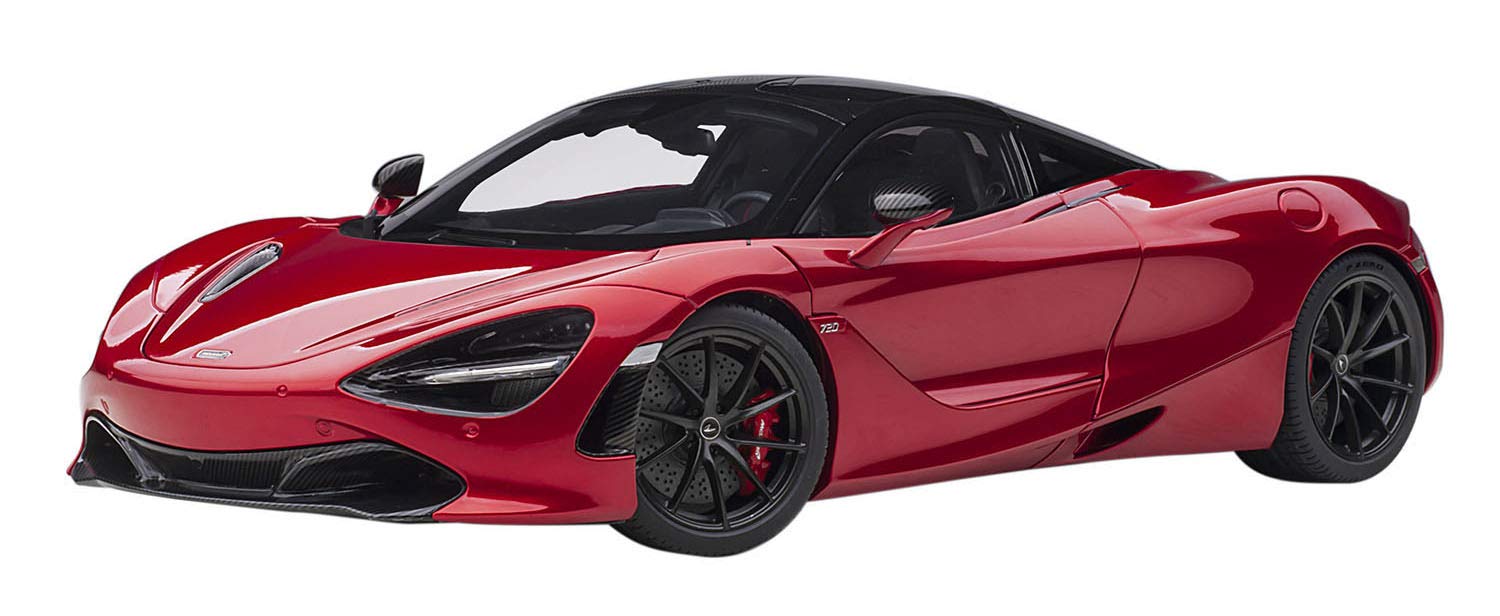 Mclaren 720S Memphis Red Metallic with Black Top and Carbon Accents 1/18 Model Car by Autoart