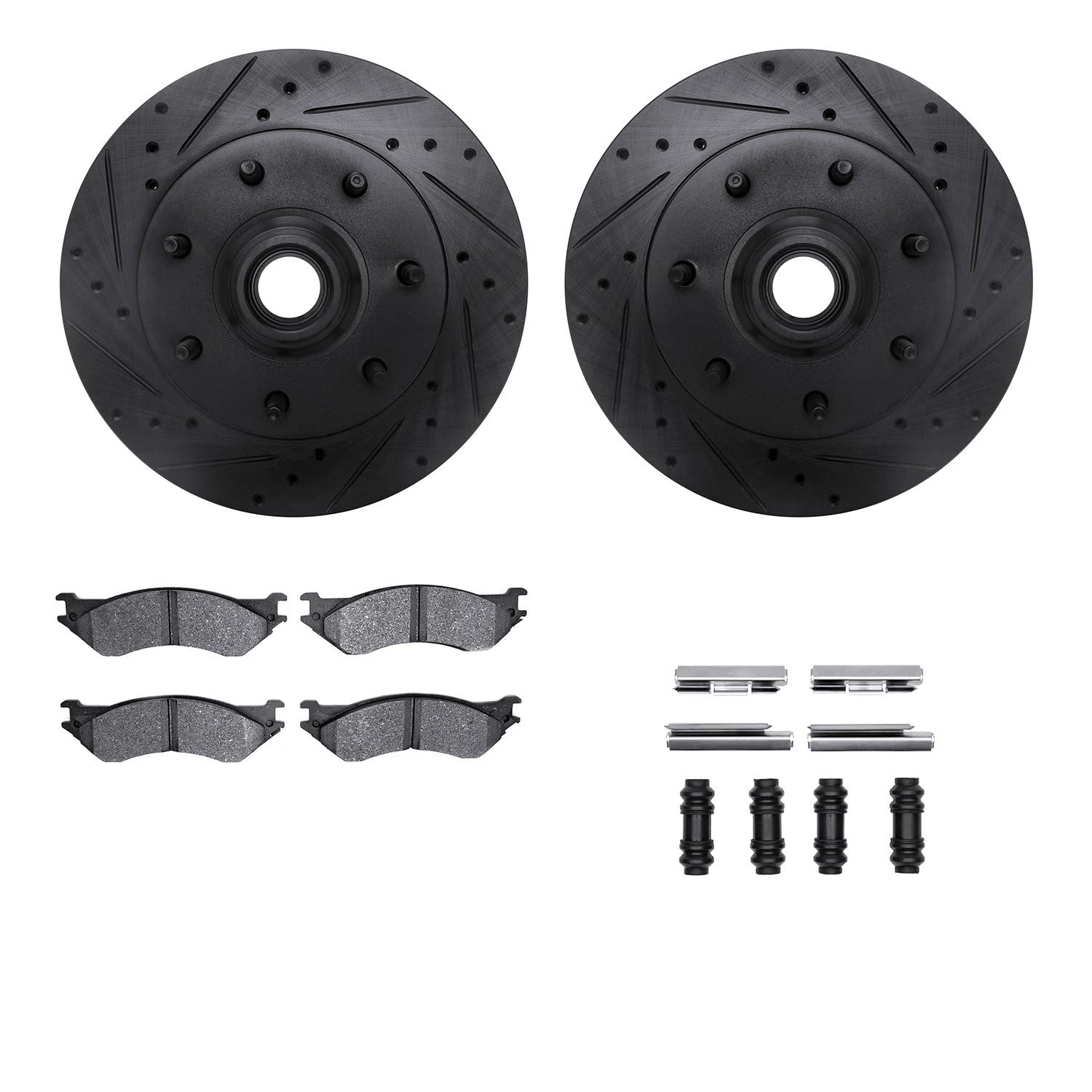 R1 Concepts Drilled and Slotted Black Disc Brake Rotor Set with Semi-Met Pads and Hardware WHYH1-54118