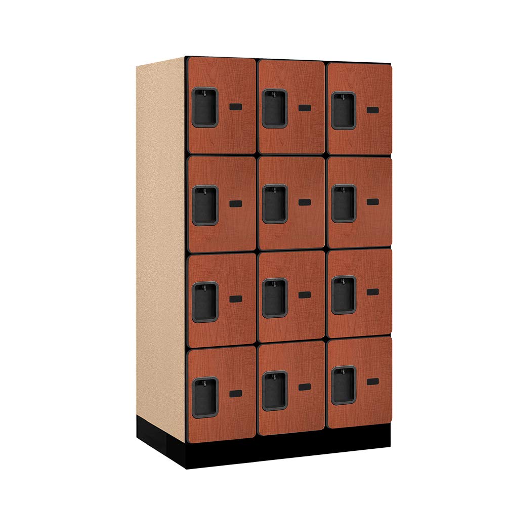 12 Wide Four Tier Designer Wood Locker - 3 Wide - 5 Feet High - 21 Inches Deep - Cherry