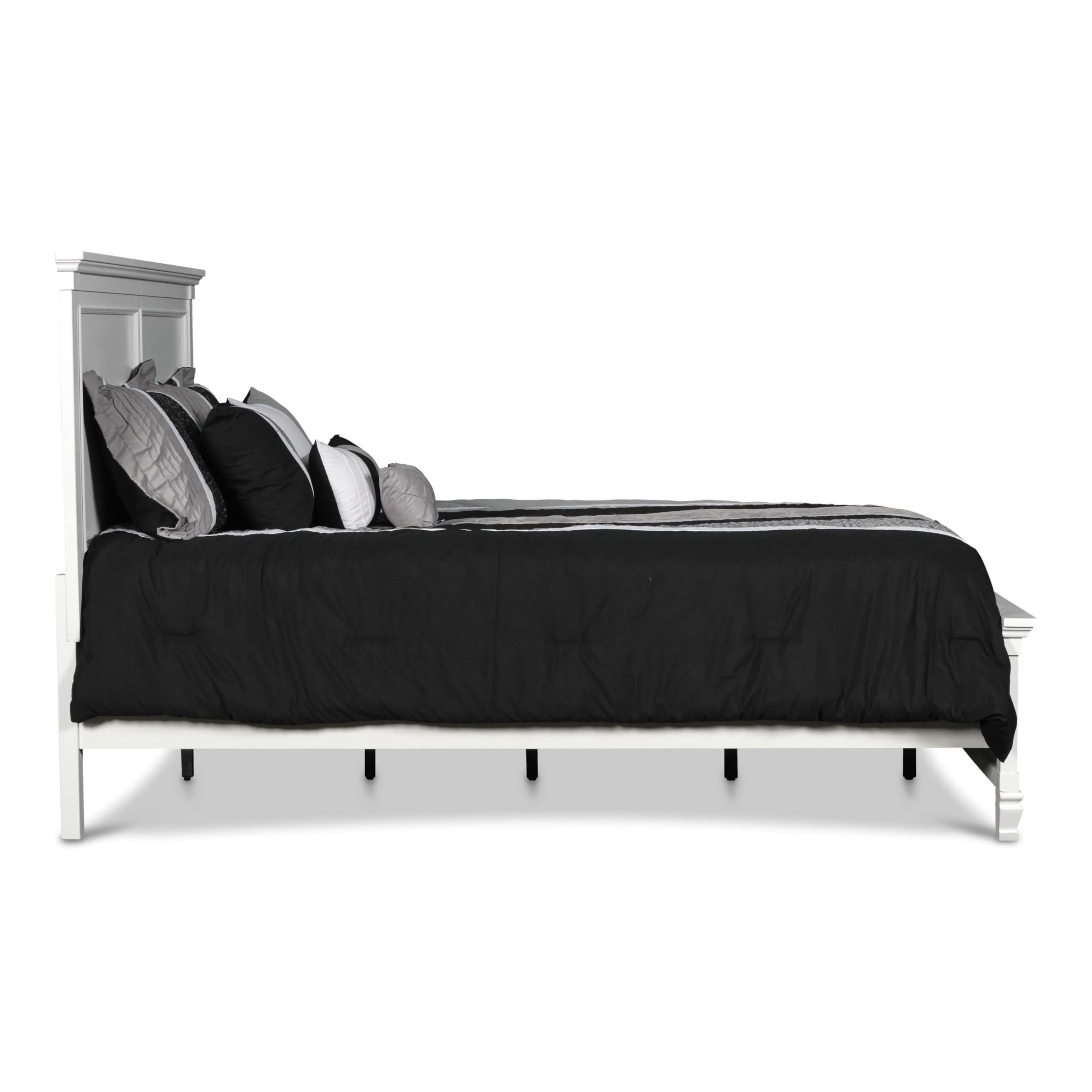 Umi Twin Size Bed, Classic Panel Design with Molded Details, White Wood
