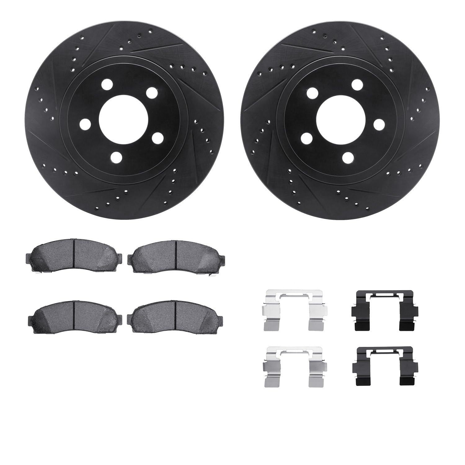 R1 Concepts Drilled and Slotted Black Disc Brake Rotor Set with Semi-Met Pads and Hardware WHYH1-54142