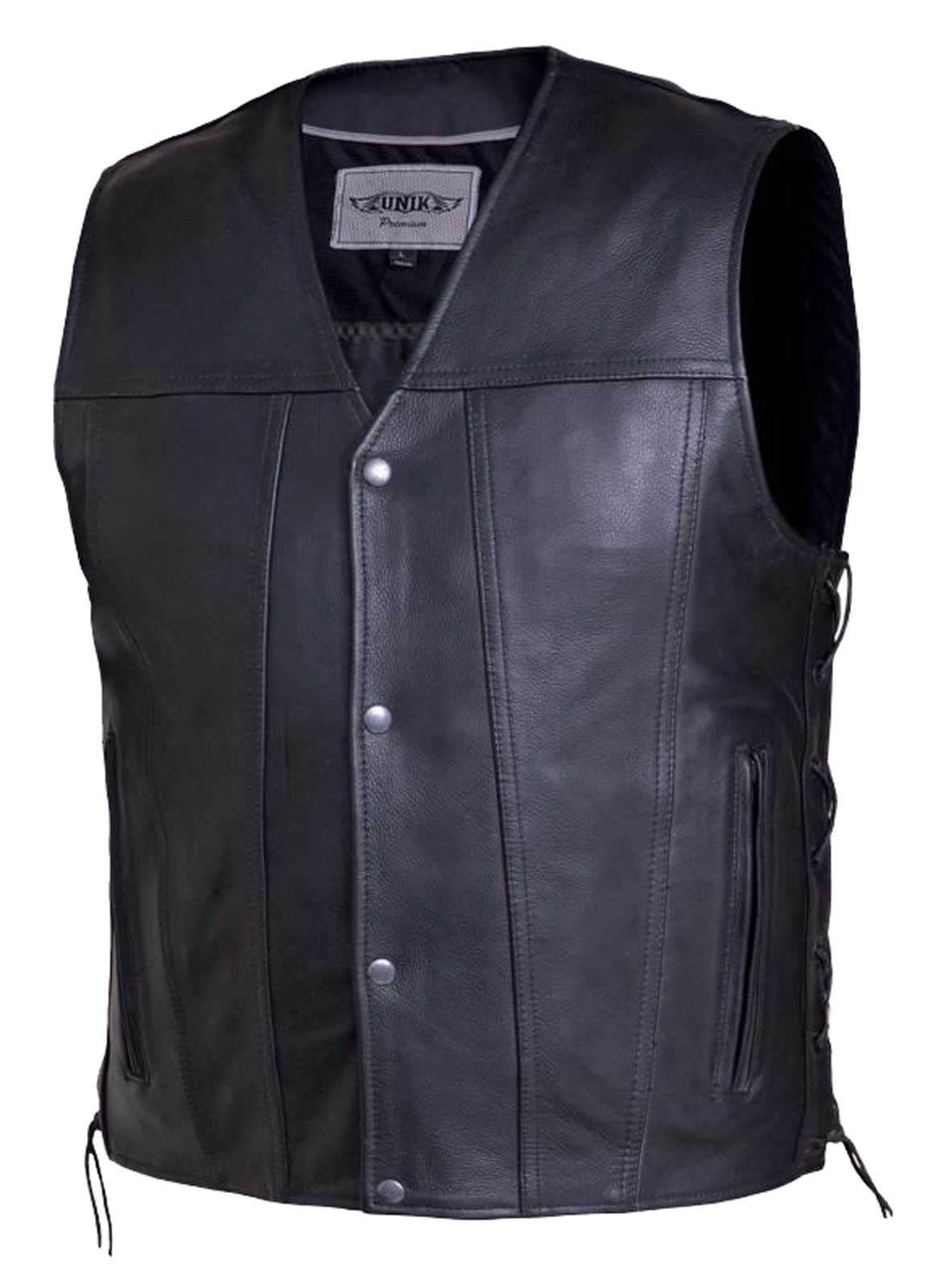 Mens Premium Leather Motorcycle Vest,Black,Size - 3XL