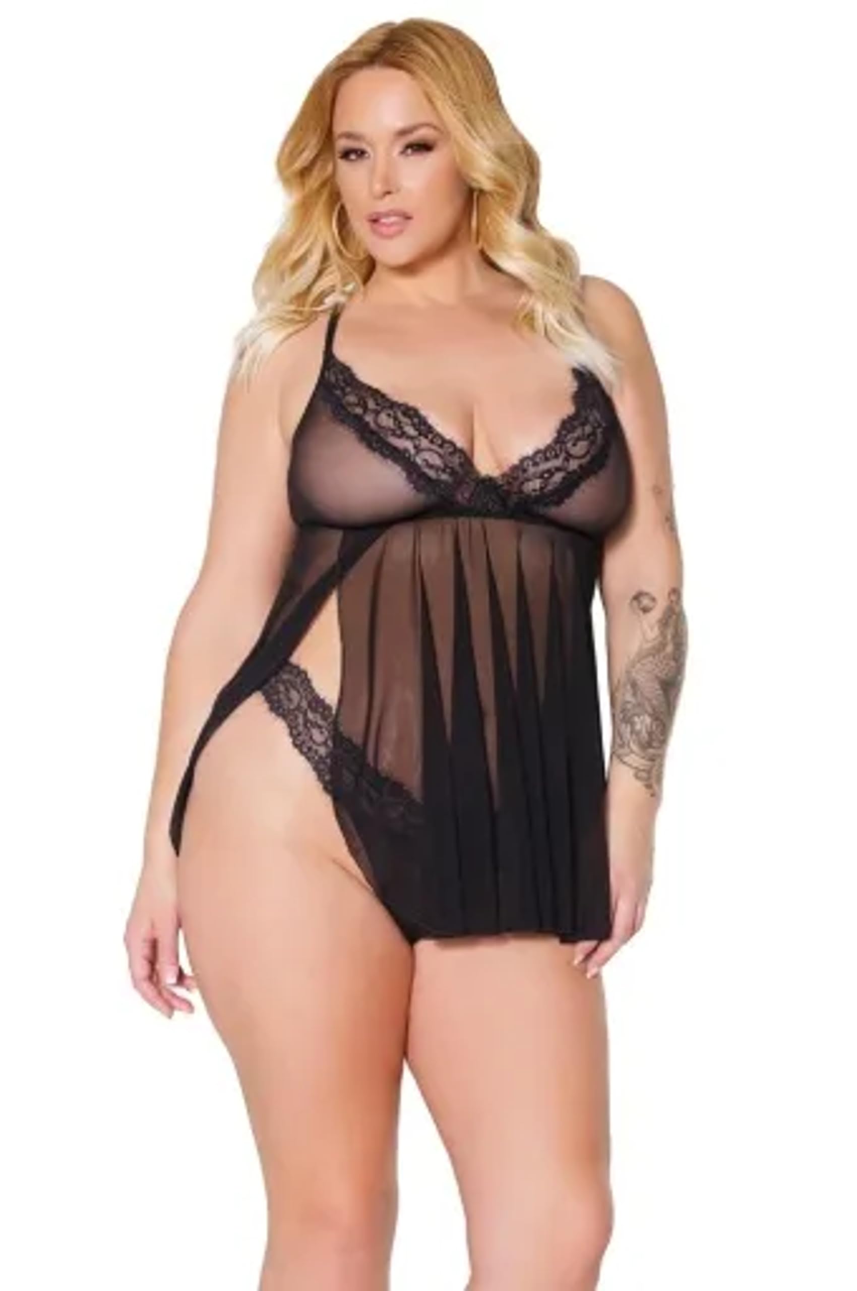 Coquette Sheer Nylon/Lace Babydoll and Thong