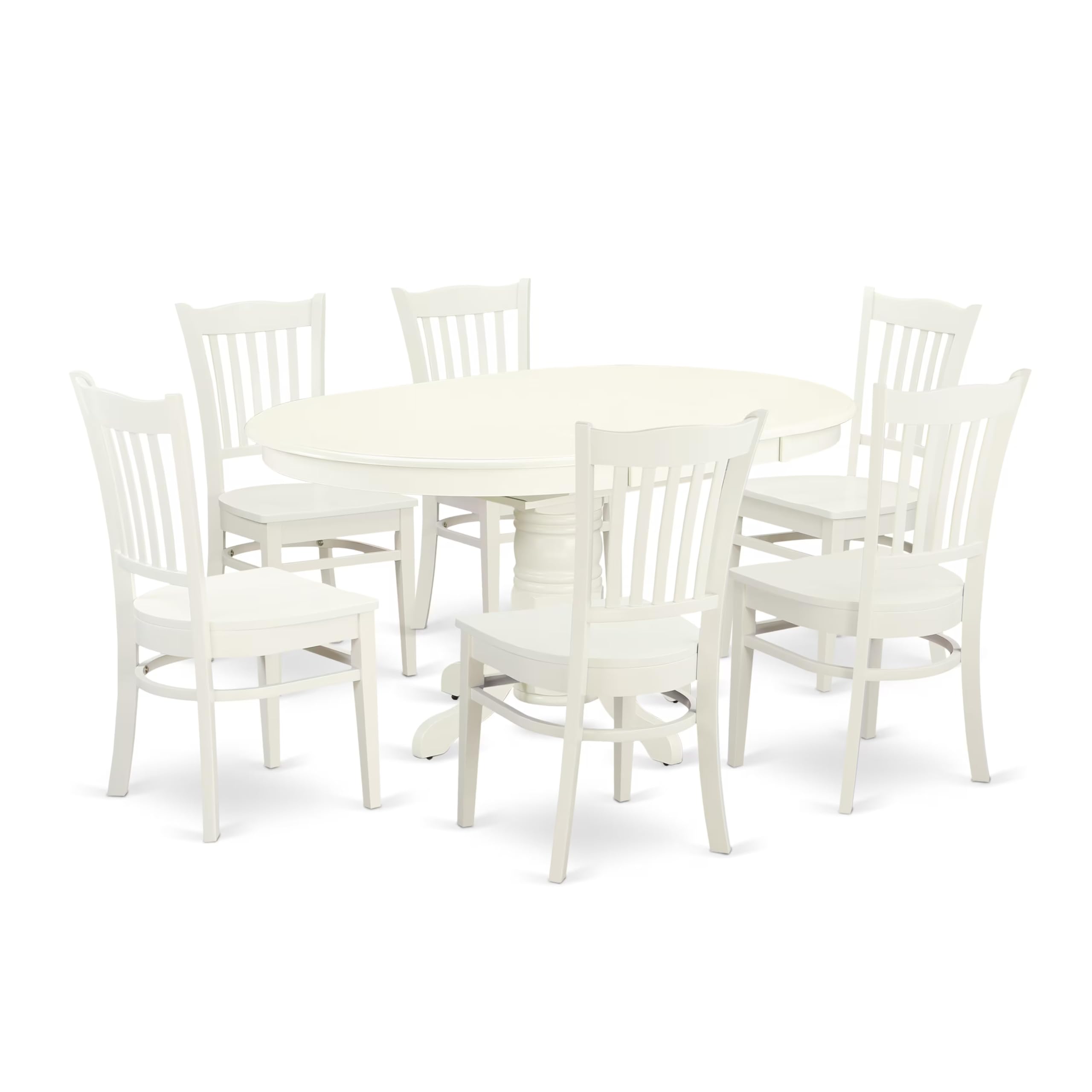 AVGR7-LWH-W 7 Pc Dining set with a Kitchen Table and 6 Wood Seat Kitchen Chairs in Linen White