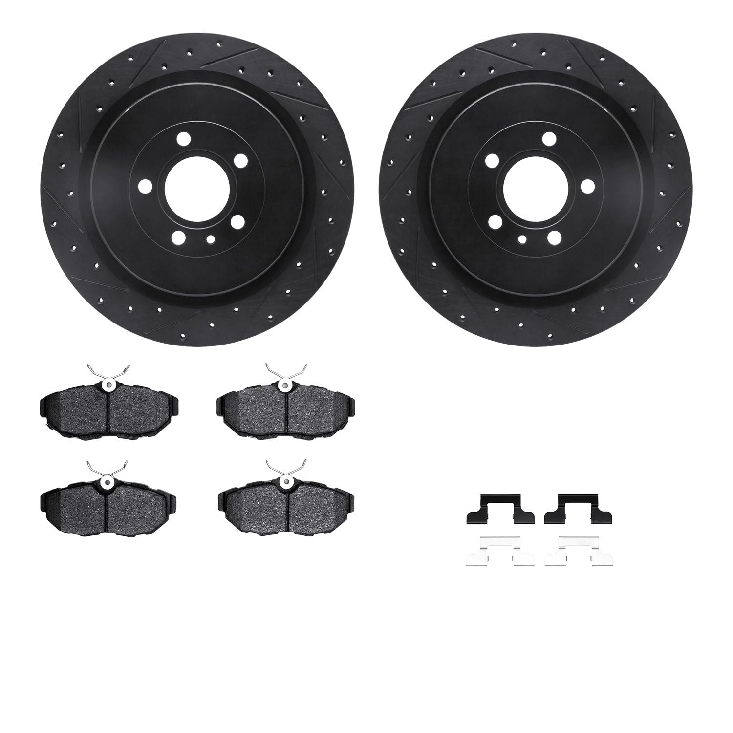 R1 Concepts Drilled and Slotted Black Disc Brake Rotor Set with Semi-Met Pads and Hardware WHYH1-54202