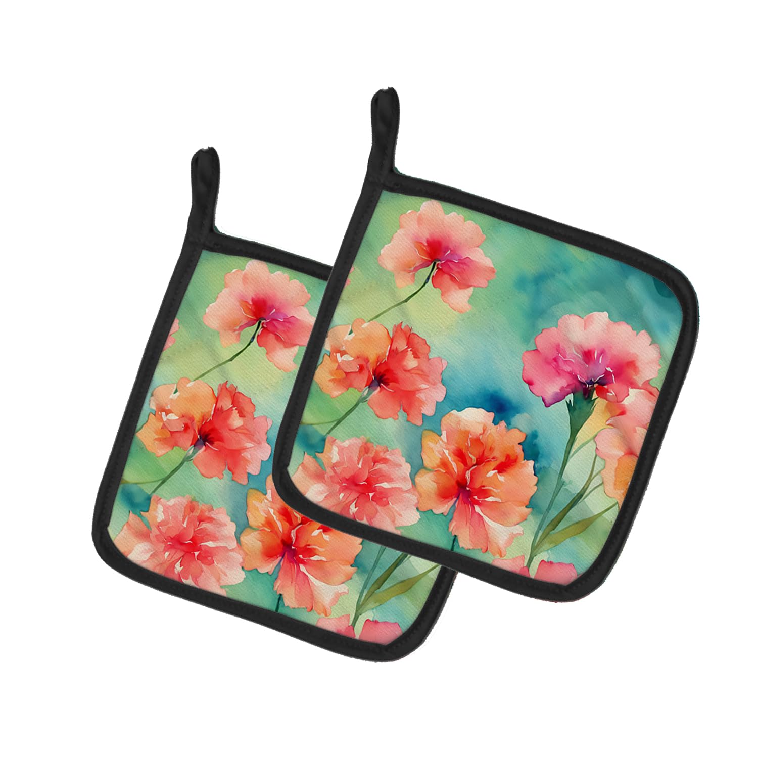 Carnations in Watercolor Pair of Pot Holders