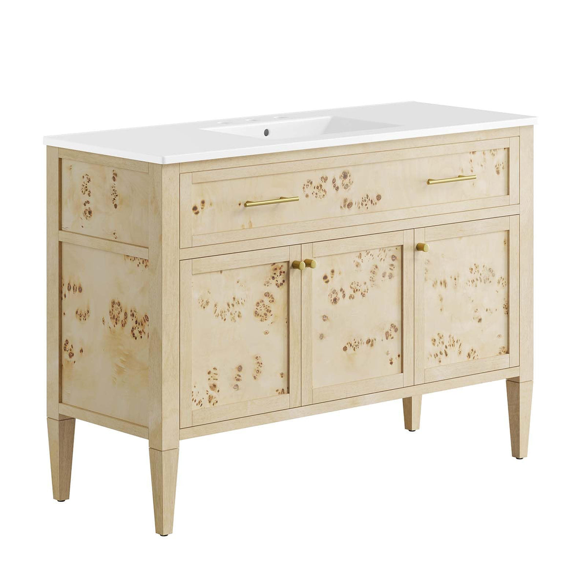 Modway Elysian 48' Wood Single Bathroom Vanity In White Burl With Ceramic Sink Basin
