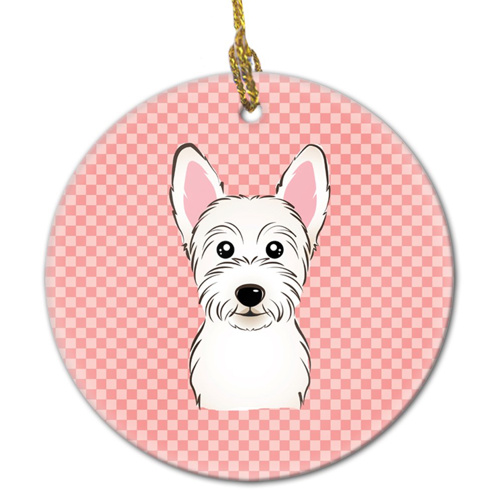 Checkerboard Pink Westie Ceramic Ornament BB1226CO1