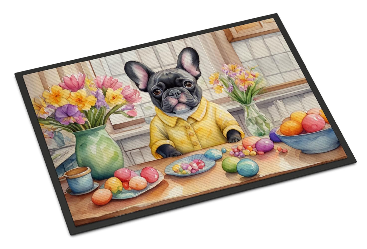 Carolines Treasures DAC6815JMAT Decorating Easter French Bulldog Doormat Front Door Mat Indoor Outdoor Rugs for Entryway, Non Slip Washable Low Pile, 24H X 36W