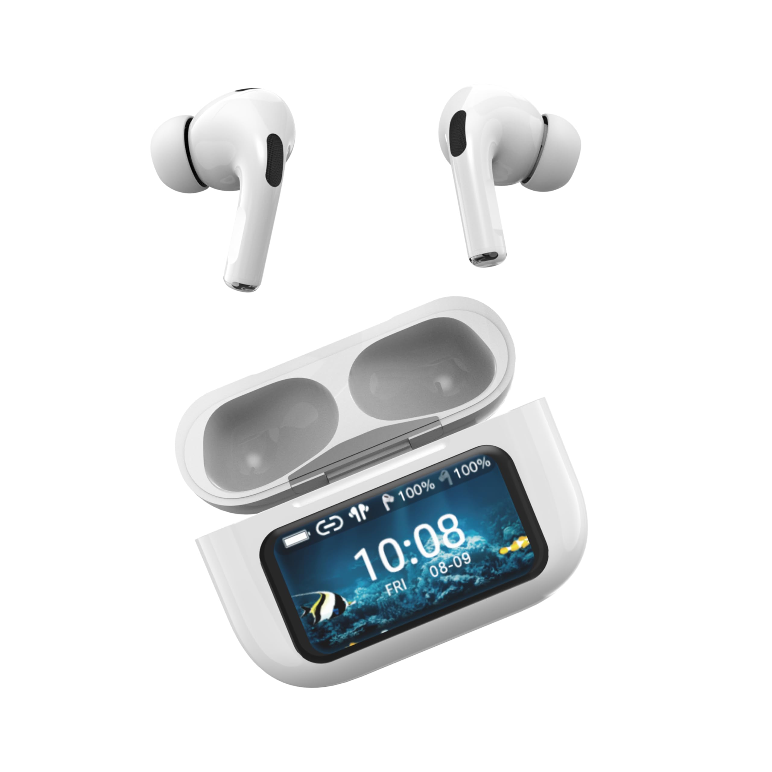 IQ Sound IQ-341ANC WHT iQ Edge Pro TWS Bluetooth In-Ear Earbuds with Mic and Smart Display Charging Case, ANC and ENC, up to 20 Hours Play Time, IQ-341ANC (White)