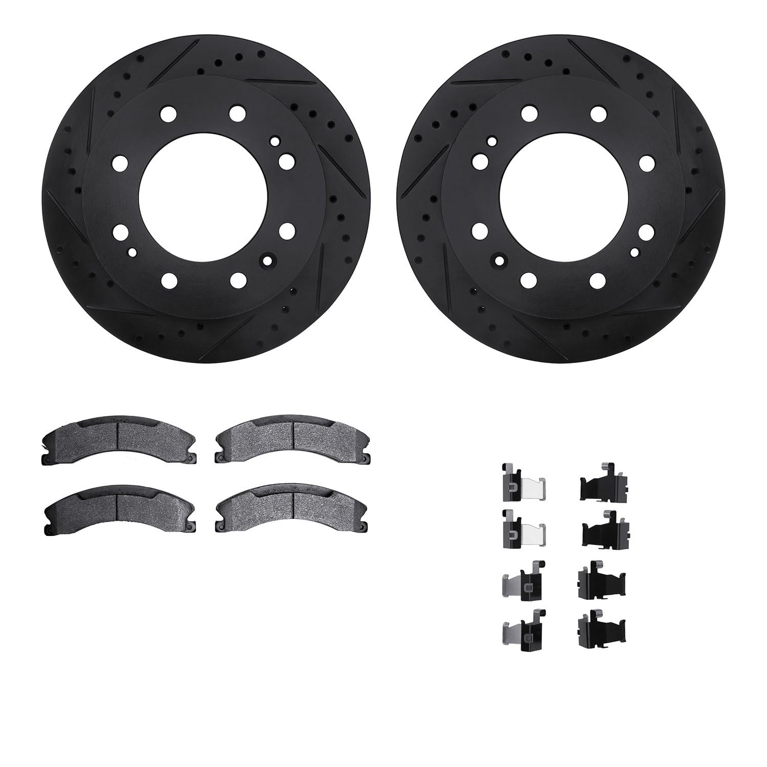 R1 Concepts Drilled and Slotted Black Disc Brake Rotor Set with Semi-Met Pads and Hardware WHYH1-48068
