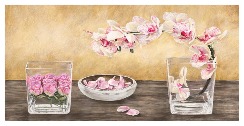 Orchids and Roses Arrangement-Paper Art-50x26”