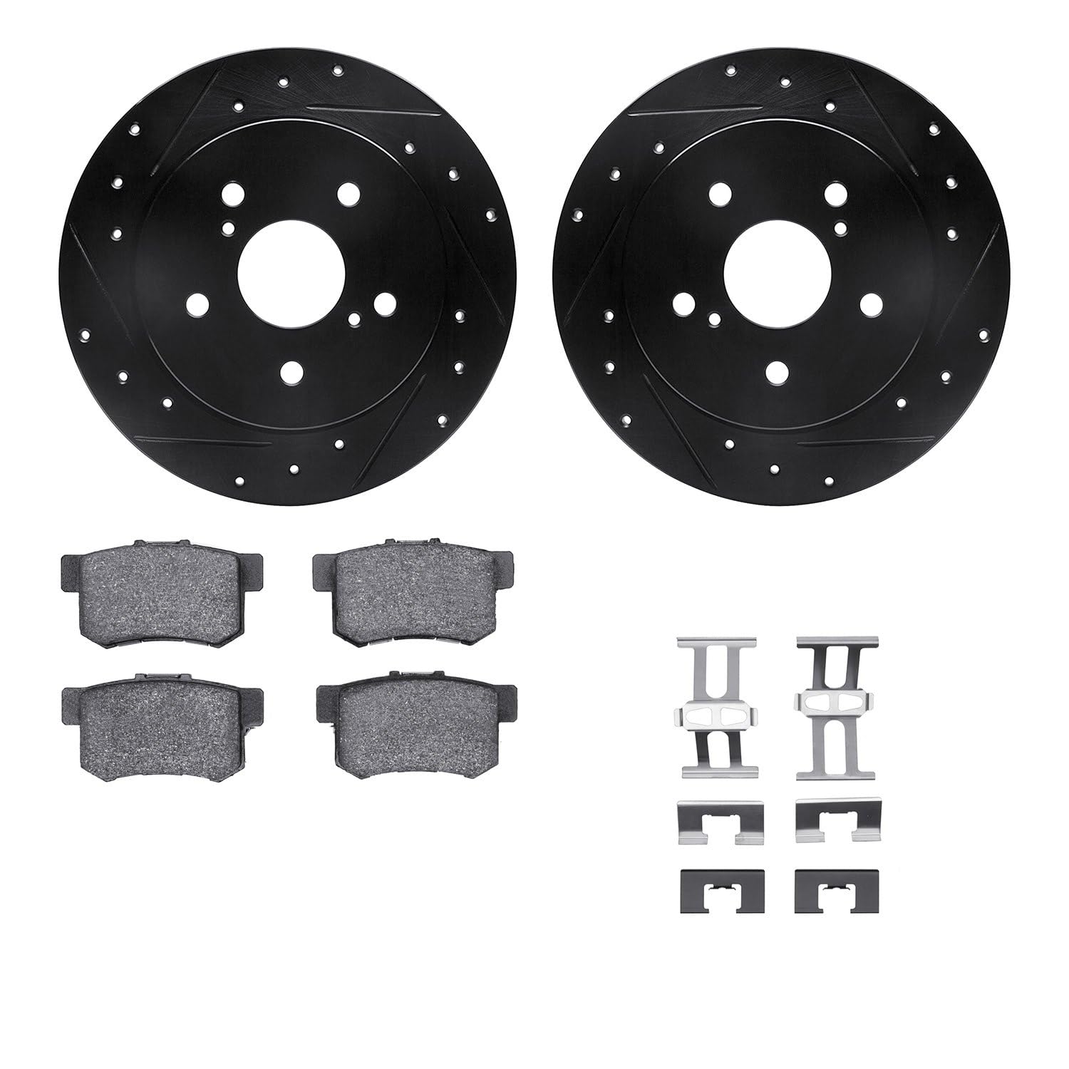 R1 Concepts Drilled and Slotted Black Disc Brake Rotor Set with Semi-Met Pads and Hardware WHYH1-01005