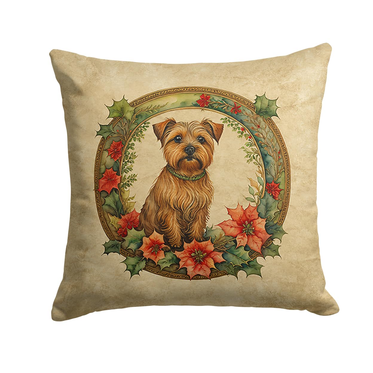 Norfolk Terrier Christmas Flowers Throw Pillow