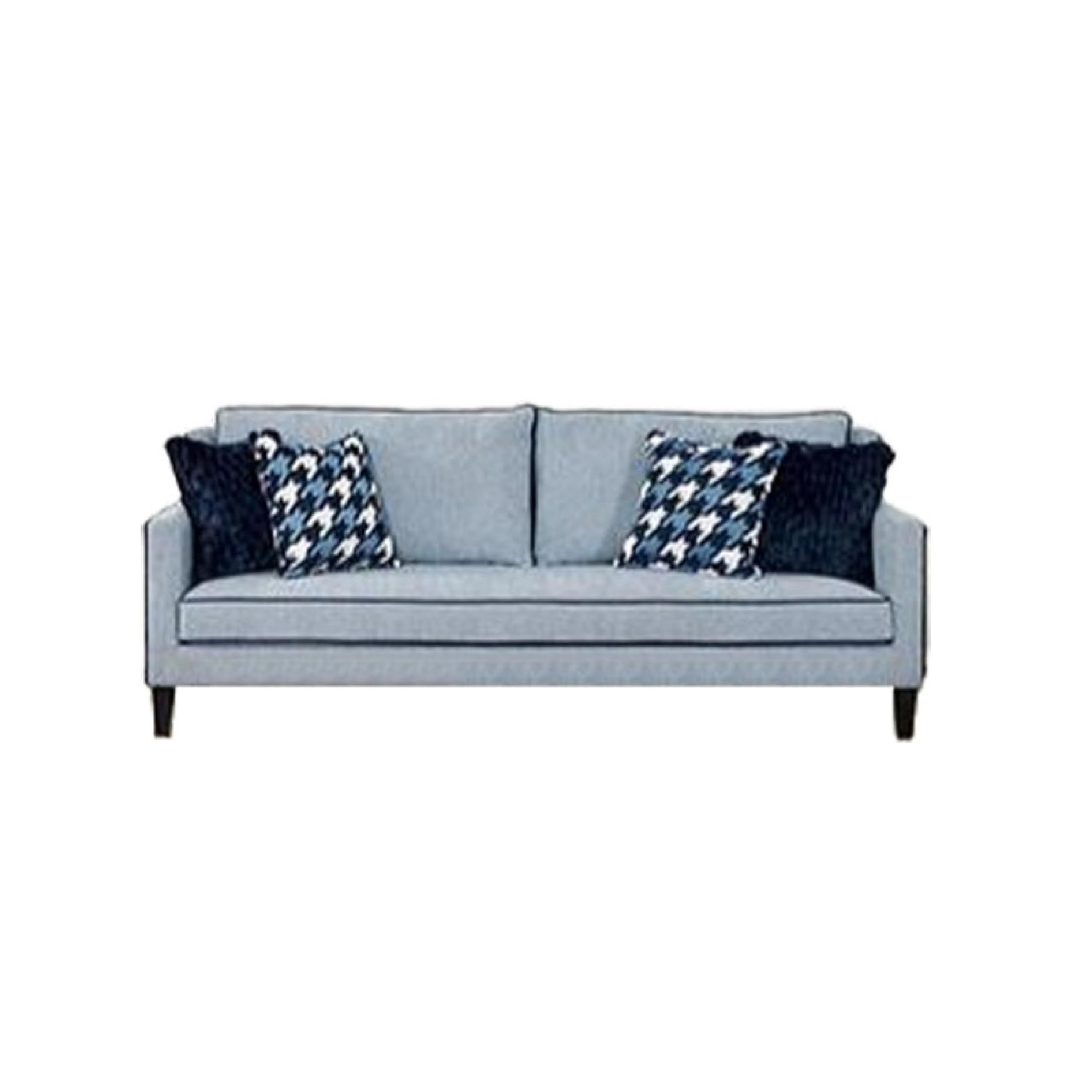 Colin Sofa, 4 Houndstooth Throw Pillows, Blue Polyester, 85 Inch