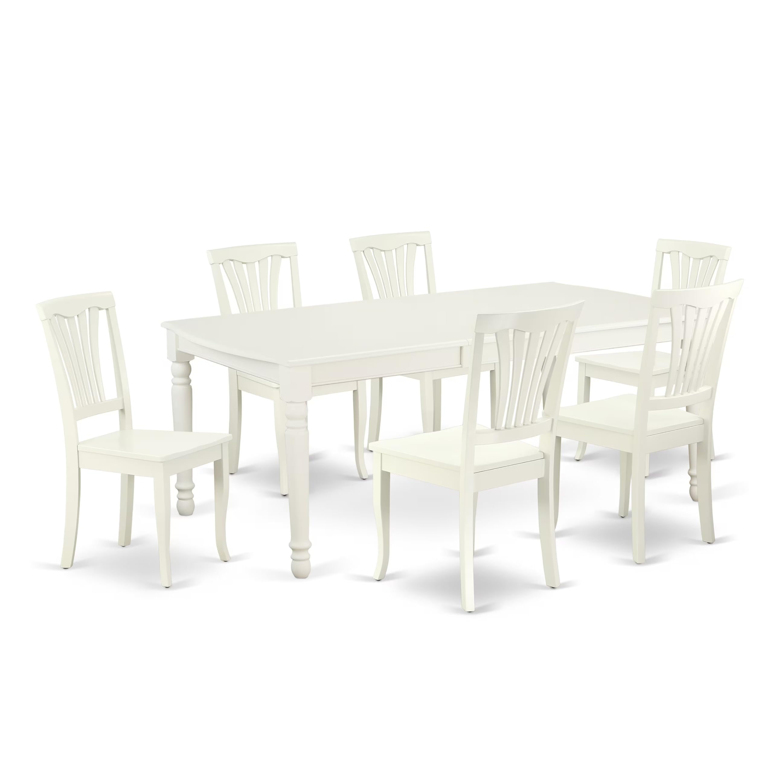 DOAV7-LWH-W 7PC Rectangular 60/78 inch Table with 18 In Leaf and 6 vertical slatted Chairs