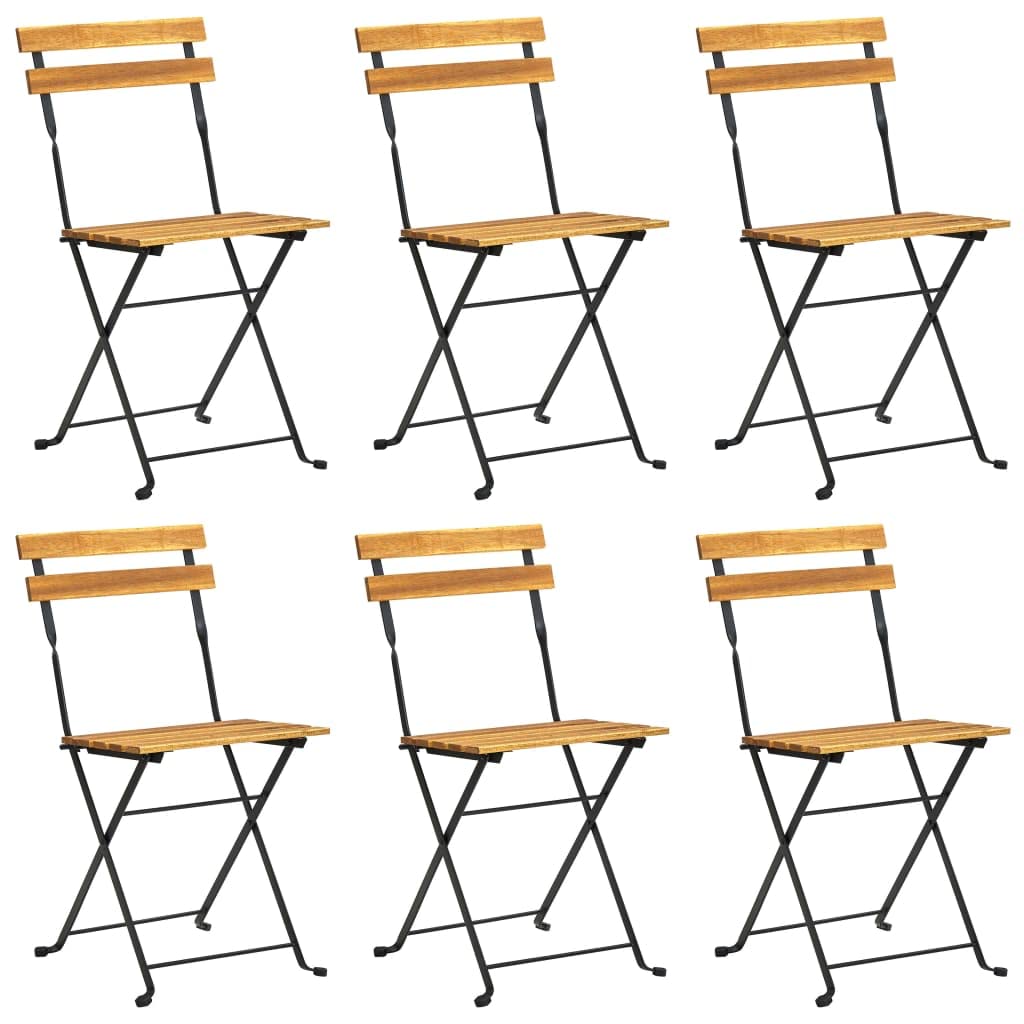 Folding Patio Chairs 6 pcs Steel and Solid Wood Acacia