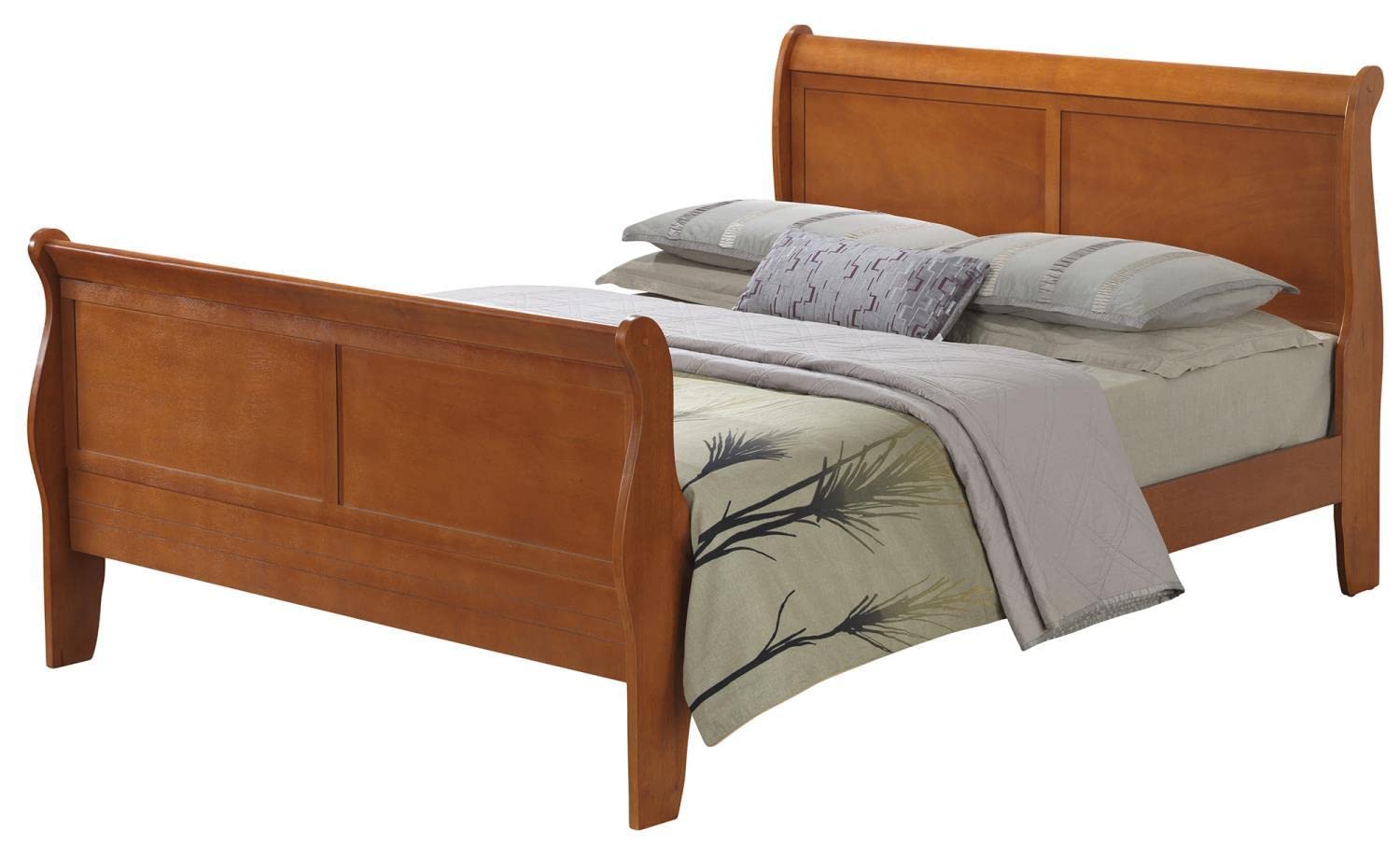 Louis Philippe Oak Queen Sleigh Bed with High Footboard
