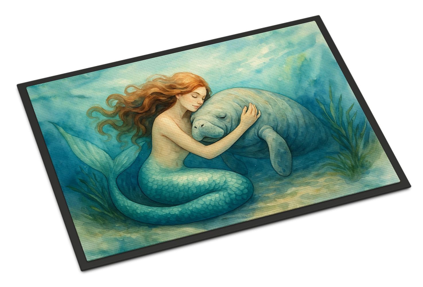 Carolines Treasures Mermaid and Manatee Doormat Front Door Mat Indoor Outdoor Rugs for Entryway, Non Slip Washable Low Pile, 24H X 36W