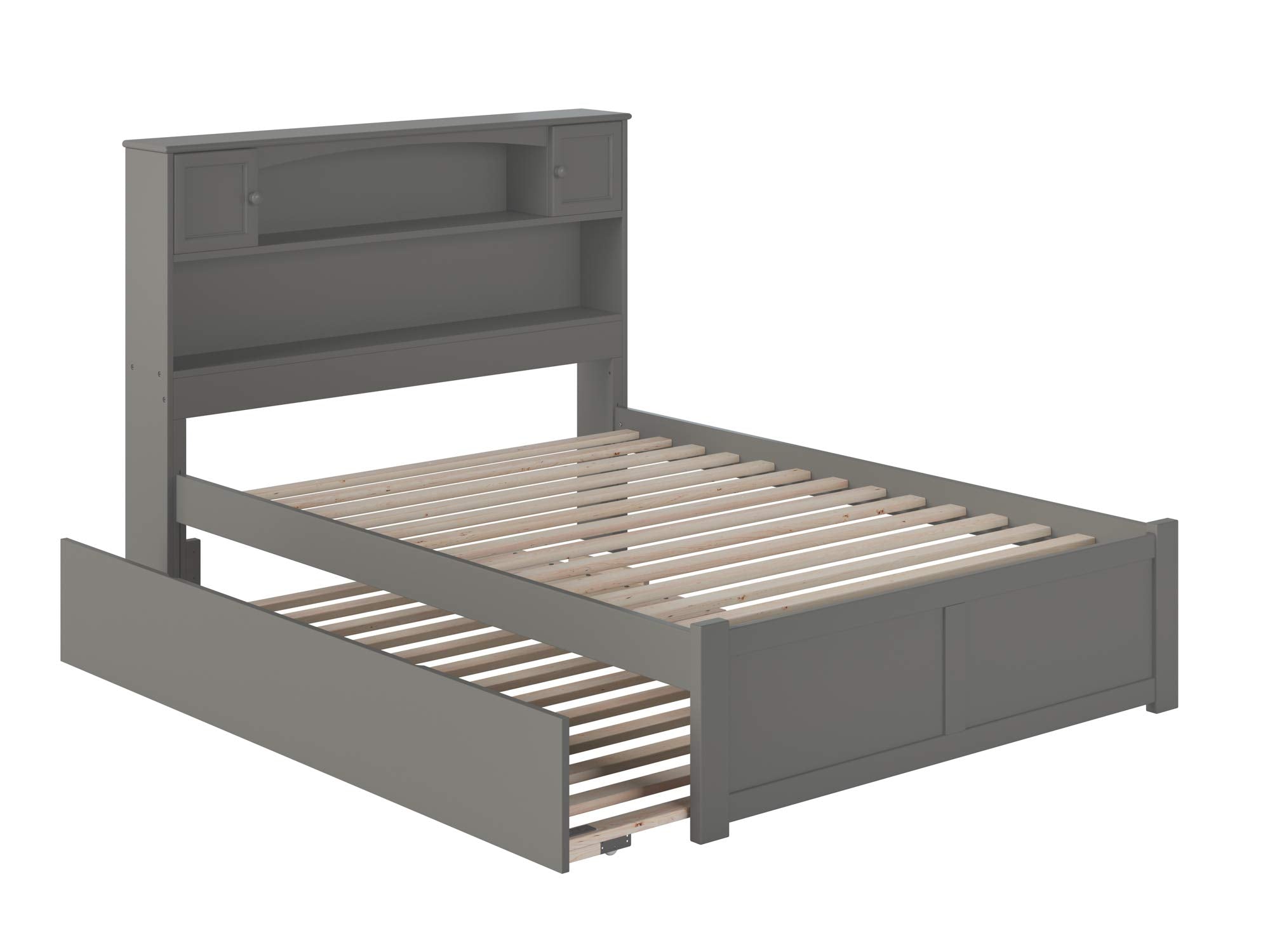 Newport Full Platform Bed with Flat Panel Foot Board and Full Size Urban Trundle Bed in Grey