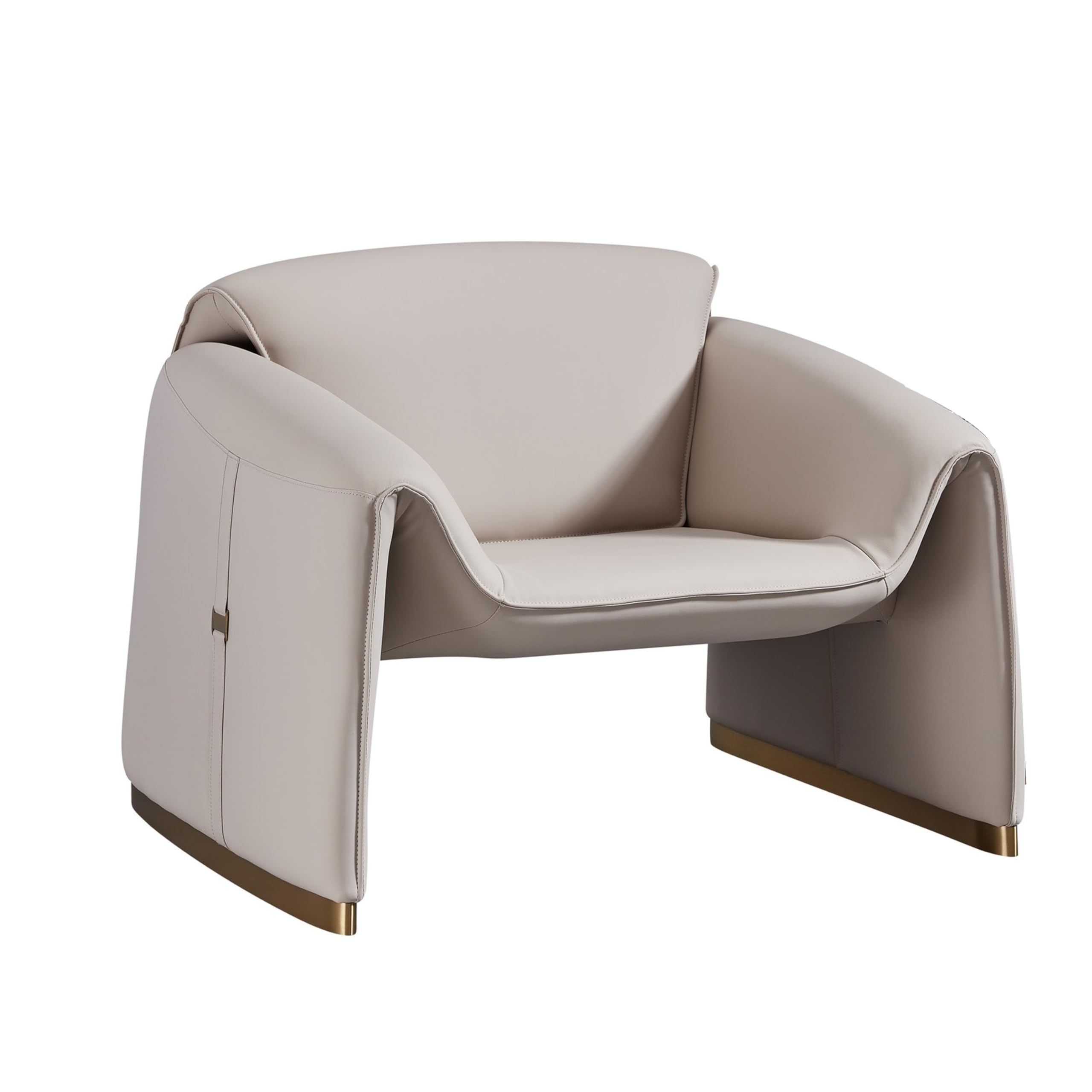 Hei 38 Inch Accent Chair, Pink Gray Real Leather Upholstery, Gold Metal