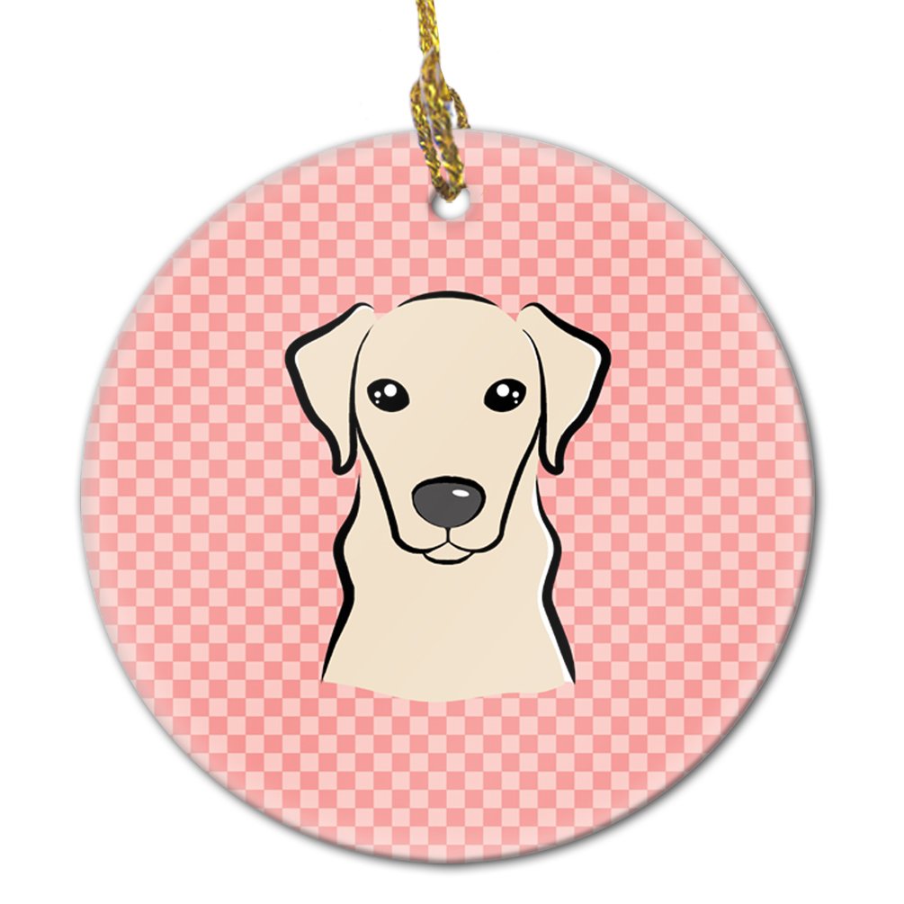 Checkerboard Pink Yellow Labrador Ceramic Ornament BB1222CO1