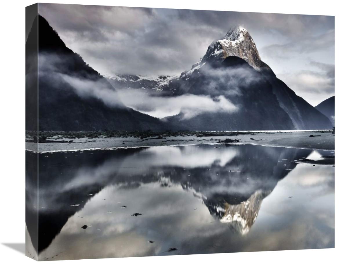 Mitre Peak reflecting in Milford Sound in winter at dawn, Fiordland National Park, New Zealand-Canvas Art-22x18.26”