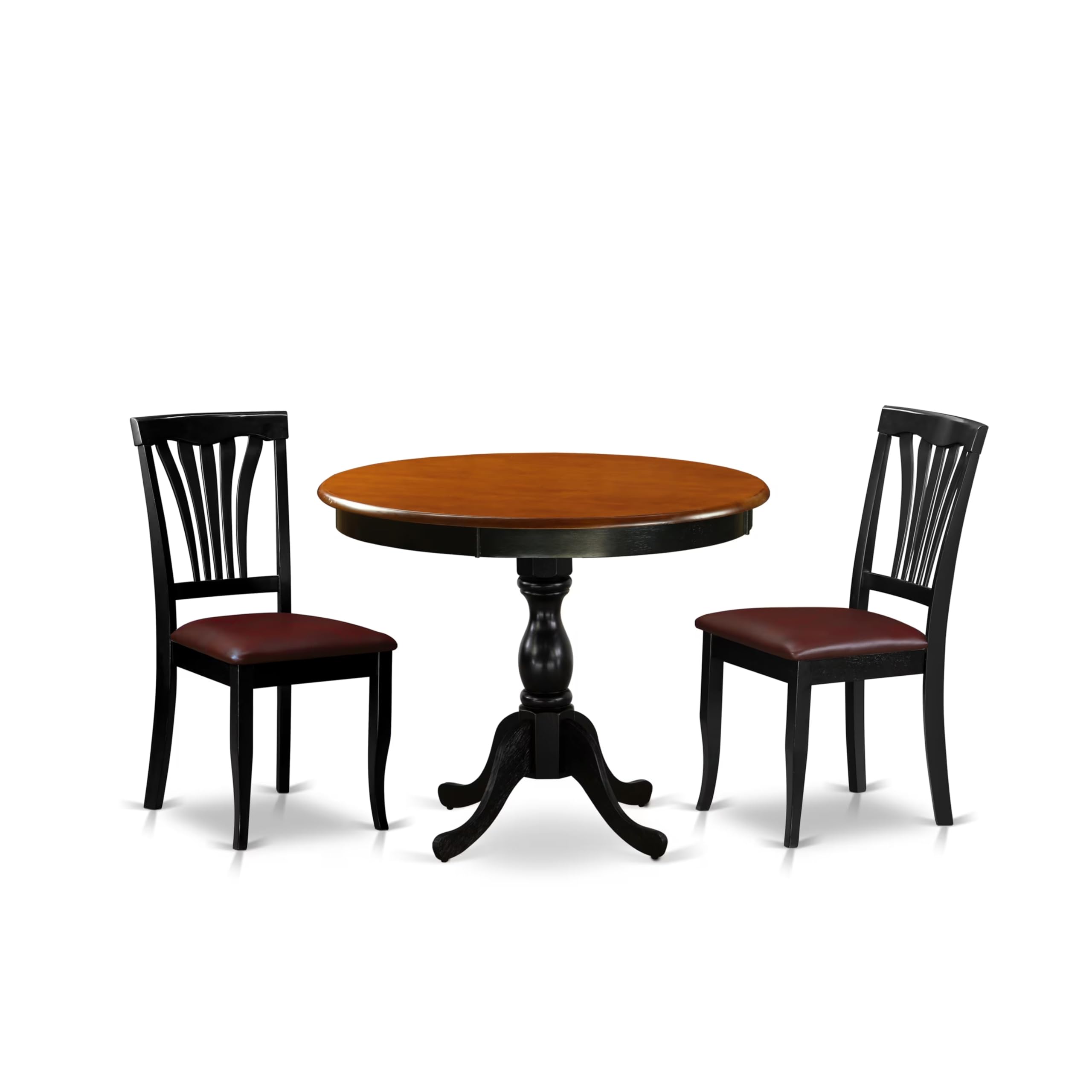 East West Furniture AMBA3-BCH-05 3-Pc Kitchen Table Set Consists of a Wood Dining Table and 2 Grey Linen Fabric Kitchen Chairs with High Back - Black Finish