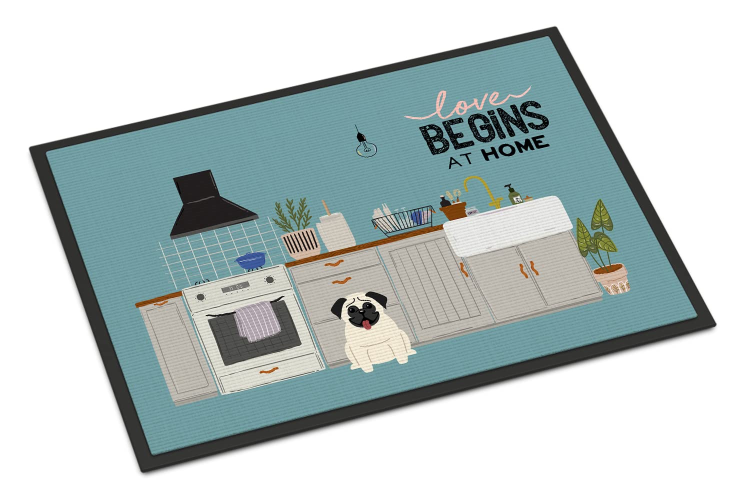 Cream Pug Kitchen Scene Indoor or Outdoor Mat 24x36 CK7708JMAT