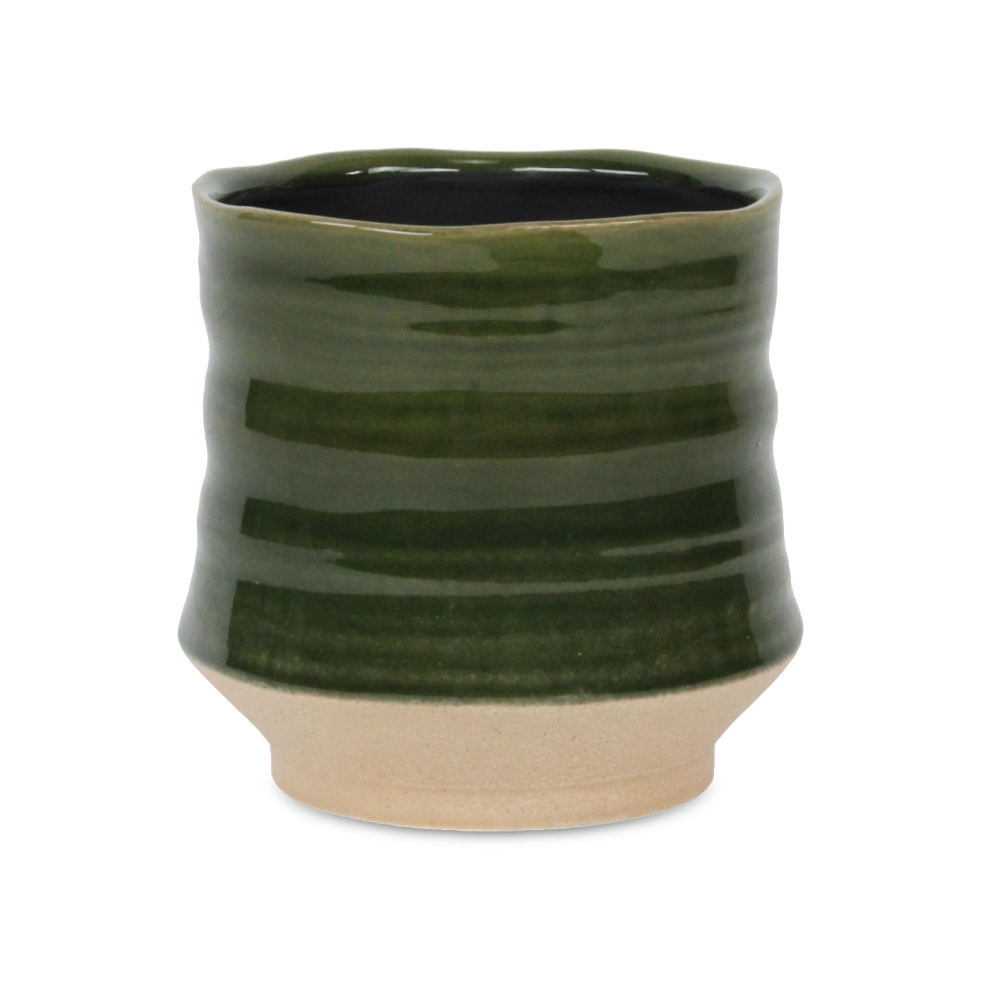 Perlacea Curved Round Tapering Ceramic Pot- Large - Green